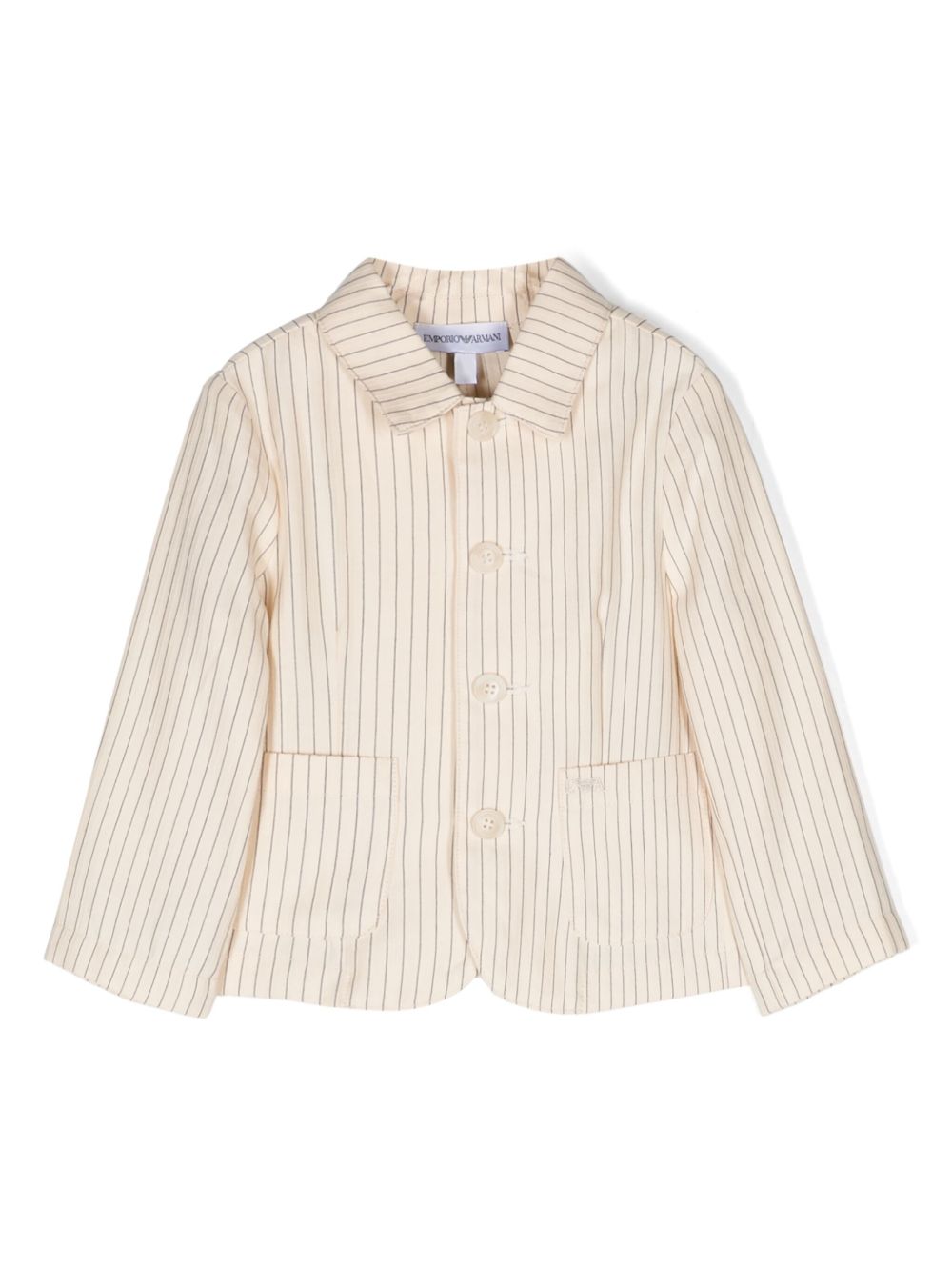 Emporio Armani Kids 细条纹棉质混纺西装夹克 - 中性色