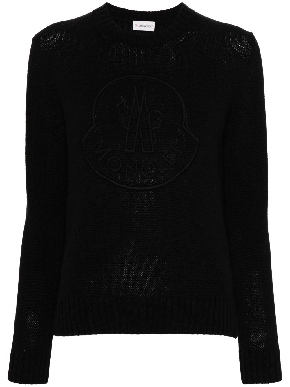 Moncler logo刺绣圆领毛衣 - 黑色