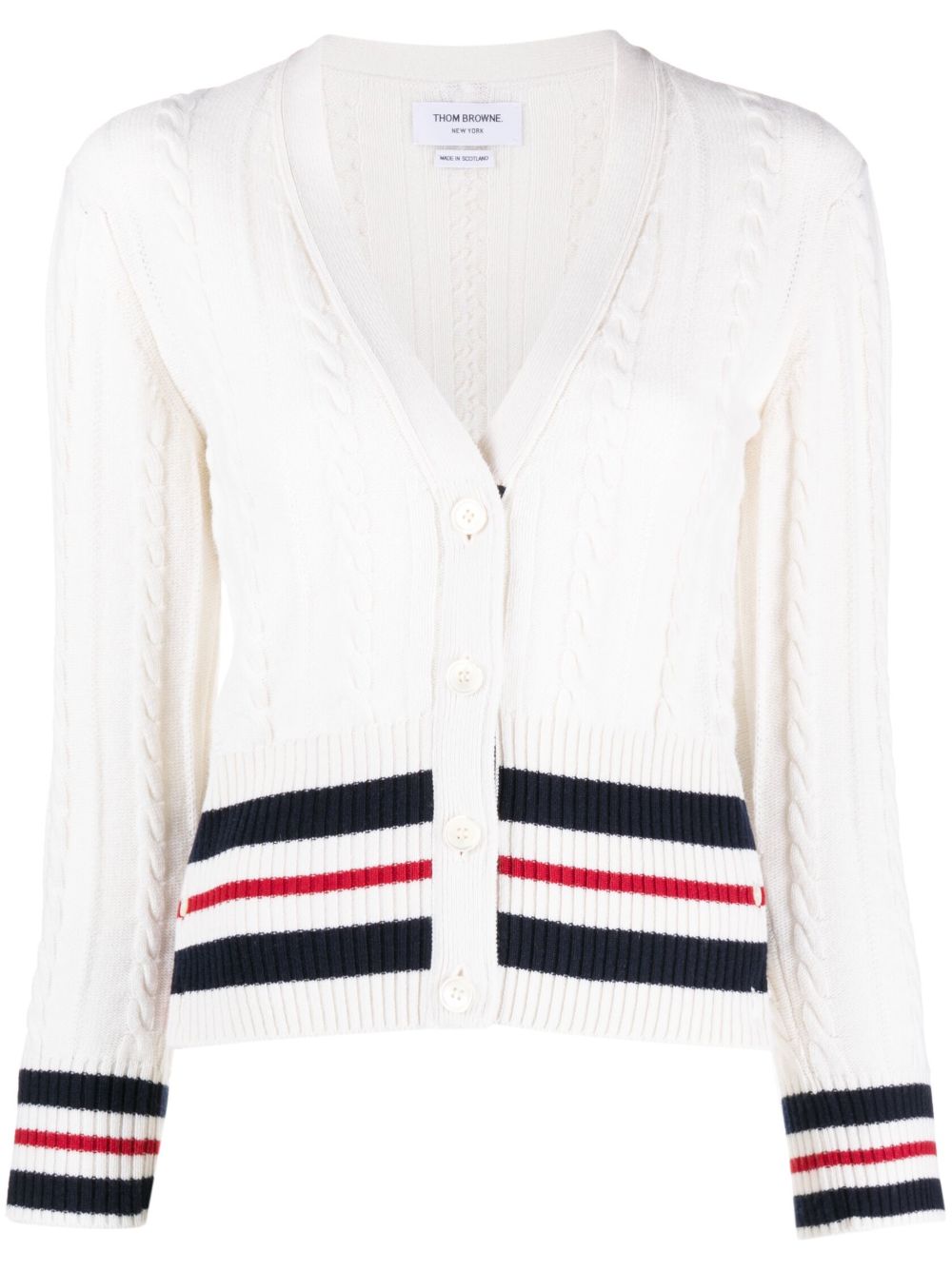 Thom Browne 红白蓝条纹粗绞花针织开衫 - 中性色