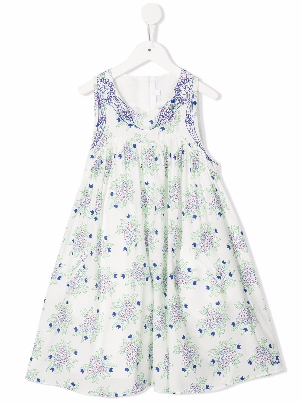 Chloé Kids 花卉印花伞形连衣裙 - 中性色