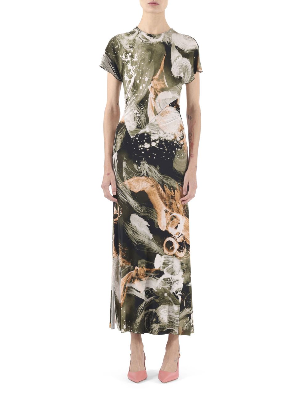 Jason Wu Collection 抽象图案中长连衣裙 - 绿色