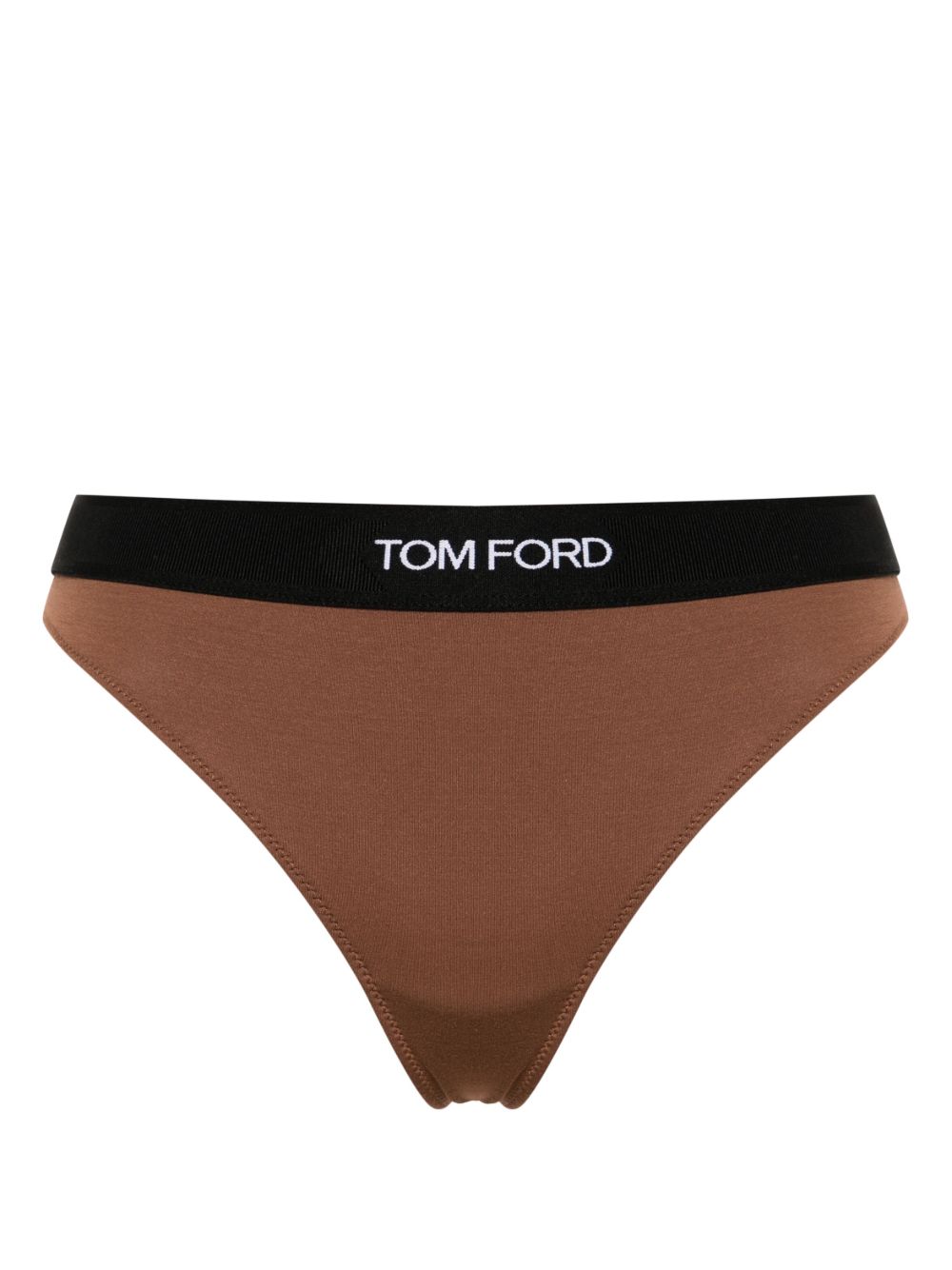 TOM FORD logo裤腰莫代尔丁字裤 - 褐色
