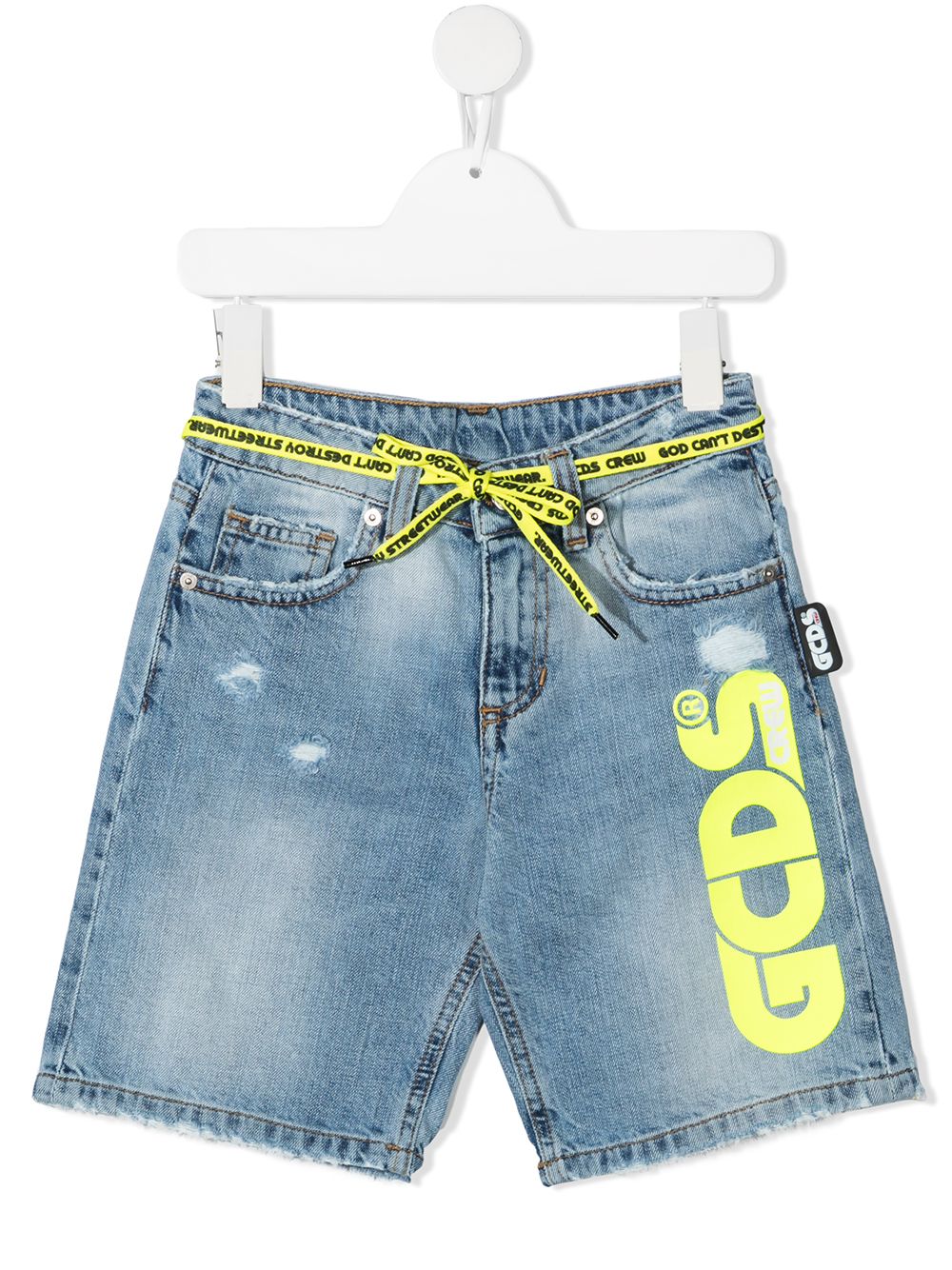 Gcds Kids logo印花牛仔短裤 - 蓝色