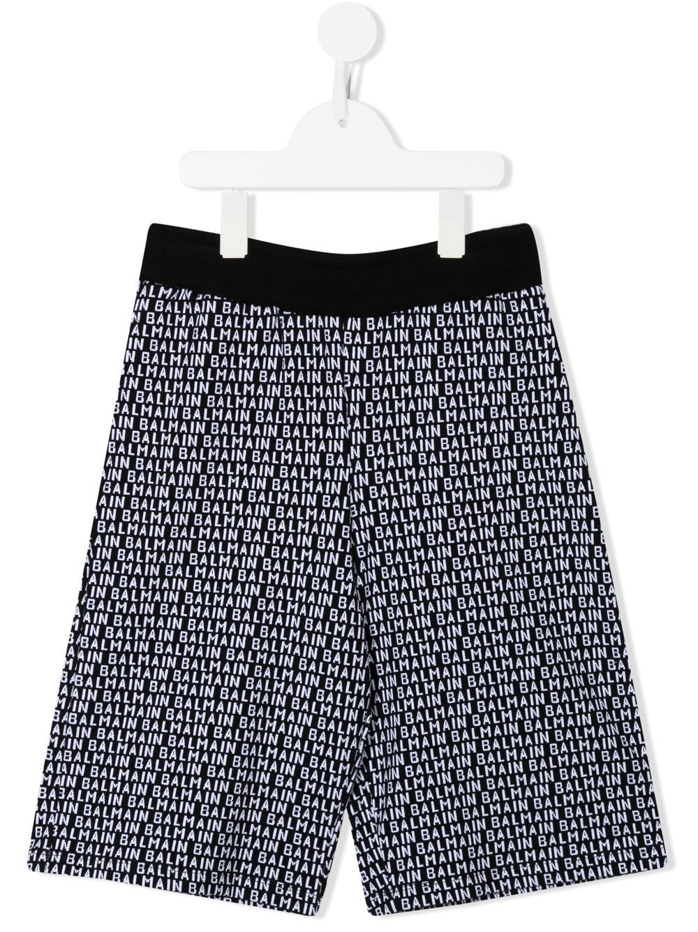Balmain Kids 巴尔曼 logo嵌花针织短裤 - 黑色