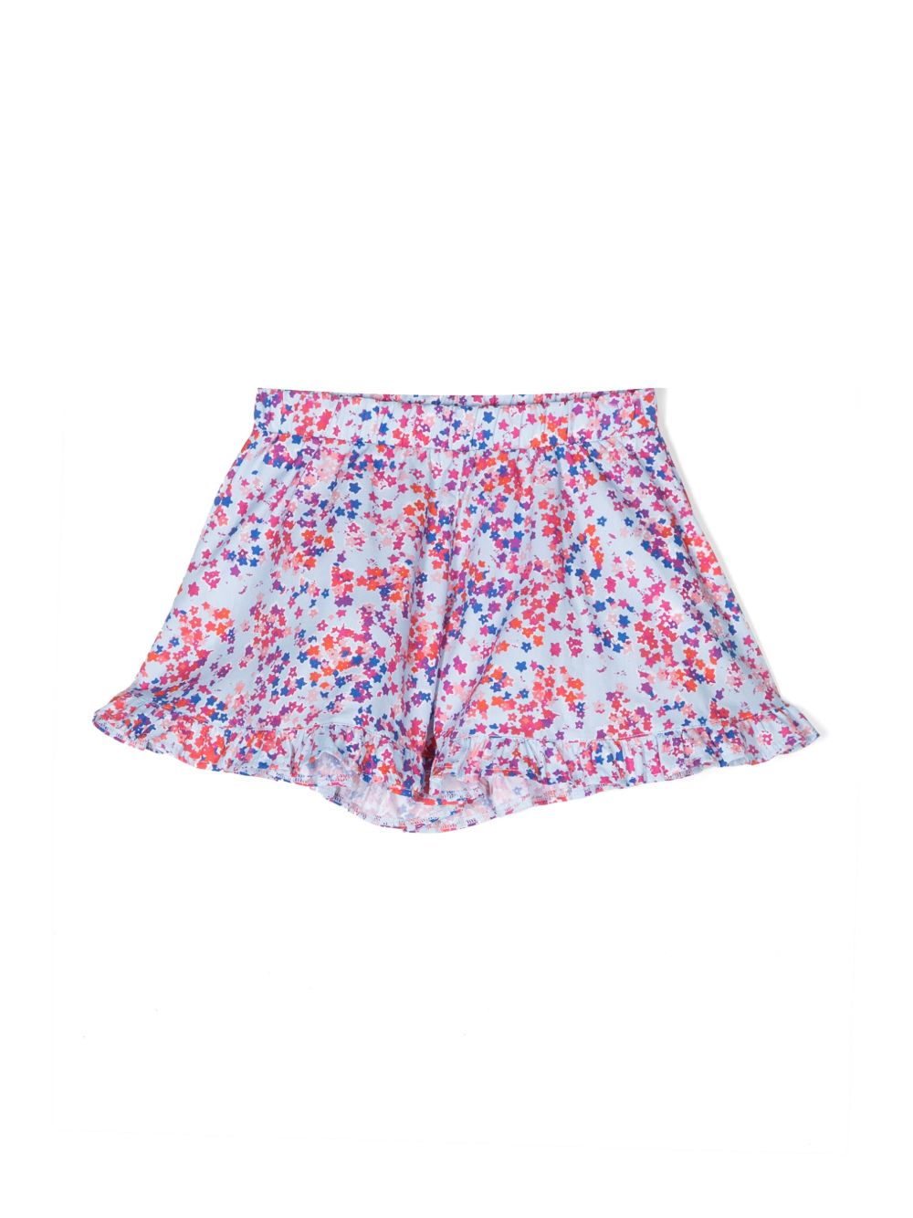 Philosophy Di Lorenzo Serafini Kids 花卉印花荷叶边裤脚短裤 - 蓝色