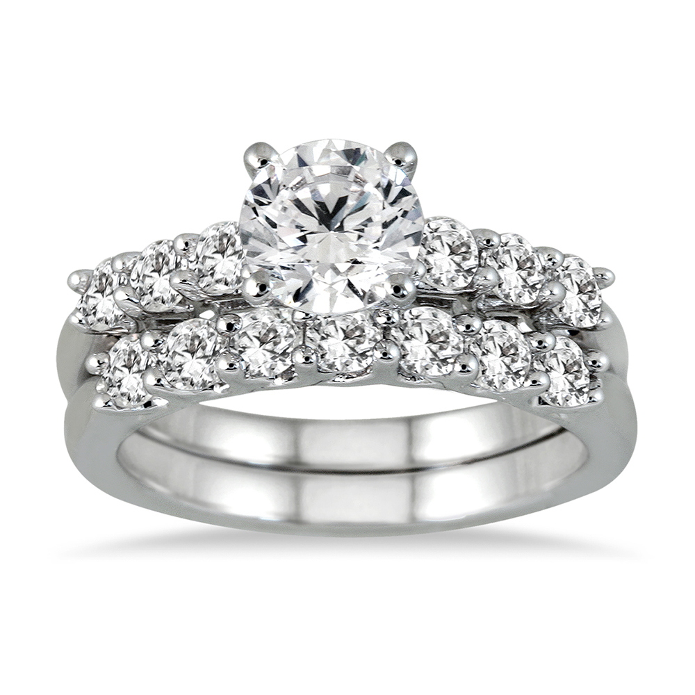 Certified 1 7/8 Carat Diamond Bridal Set in 14K White Gold (I-J Color, I2-I3 Clarity)