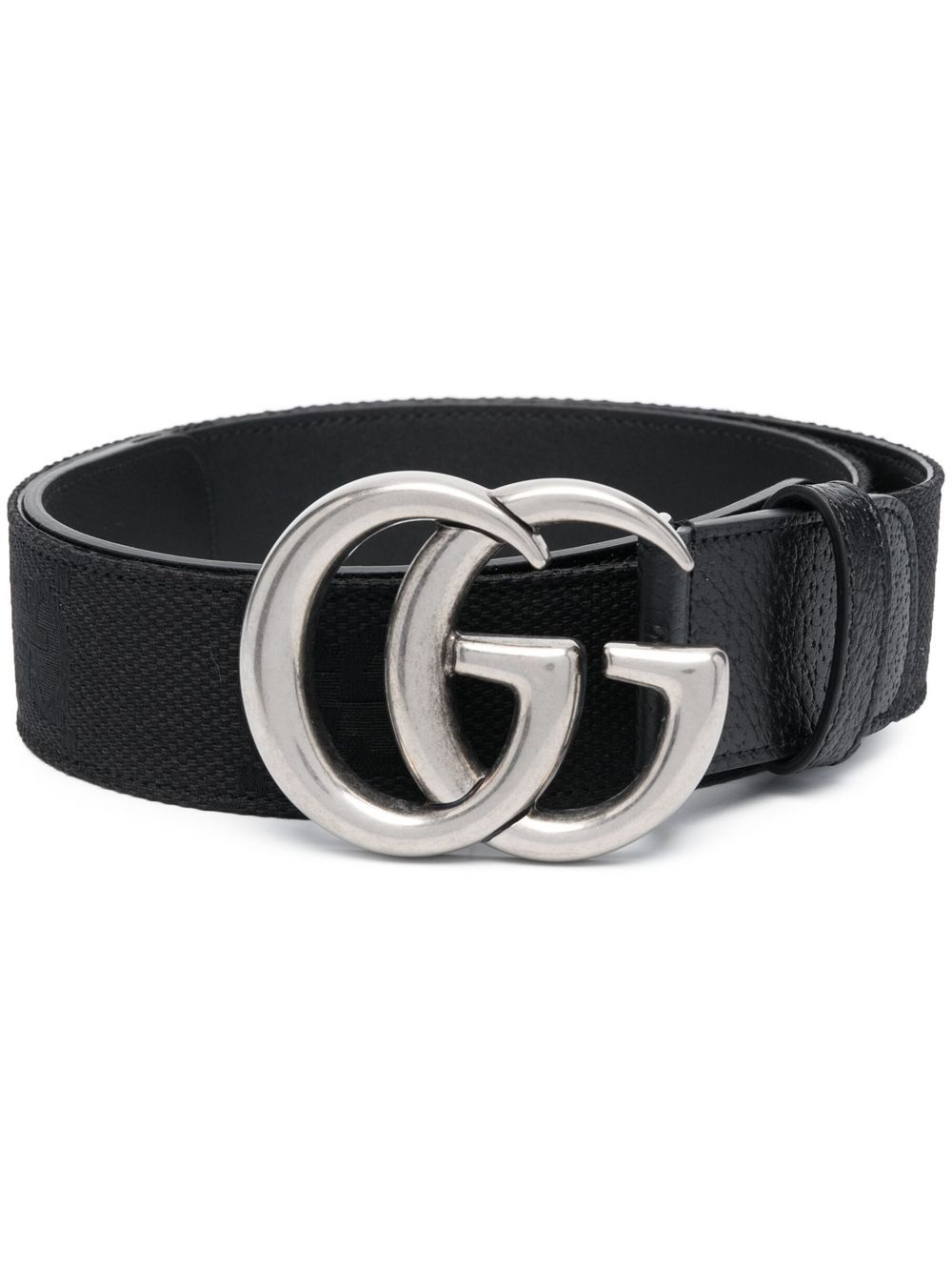Gucci Double G Marmont 皮质腰带 - 黑色