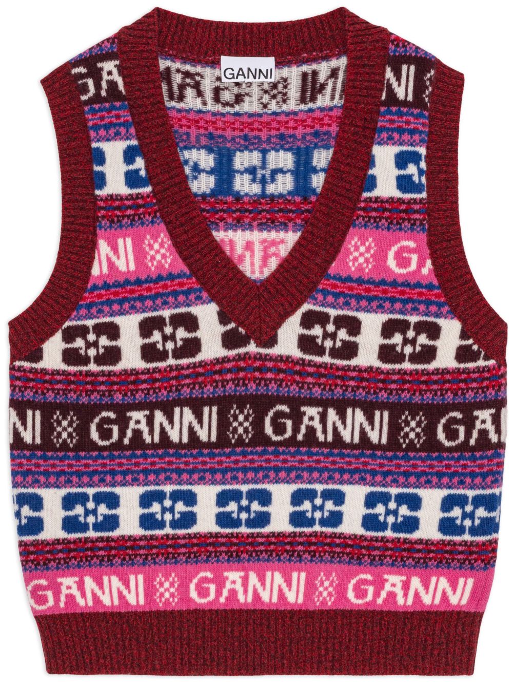 GANNI Fair Isle 嵌花毛衣式马甲 - 红色