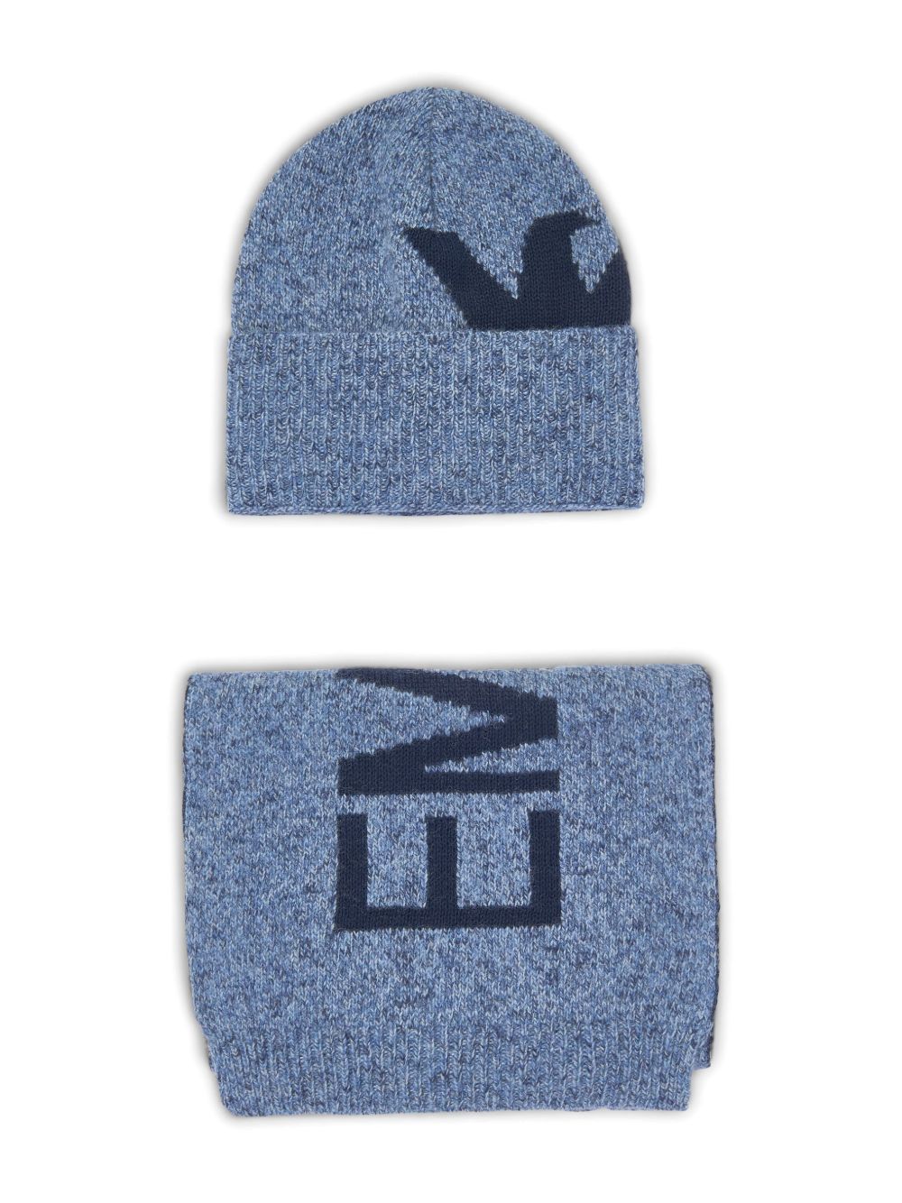 Emporio Armani Kids logo嵌花套头帽（两件装） - 蓝色