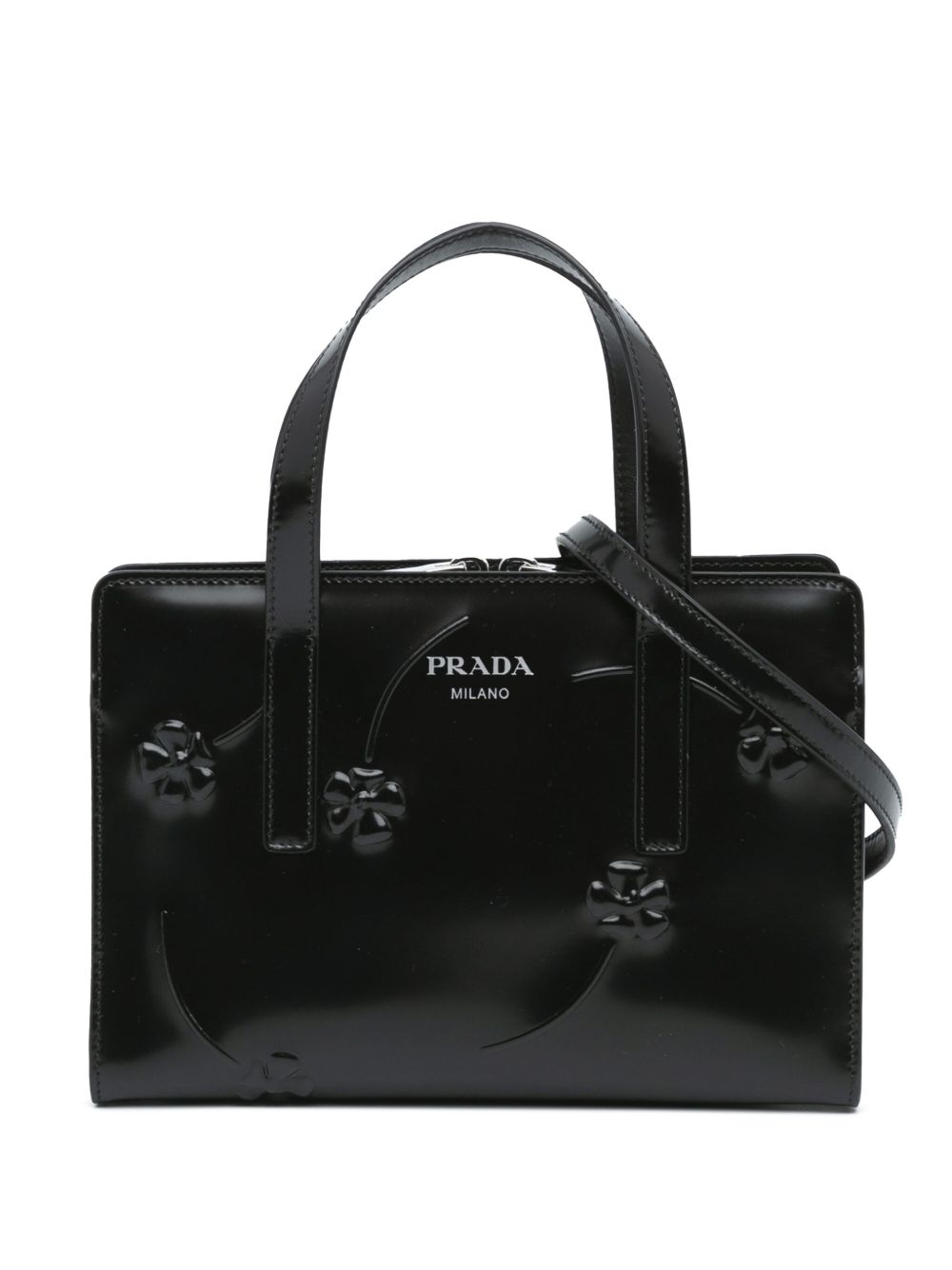 Prada Pre-Owned Spazzolato Floral Re Edition 1995 Double Handle 迷你斜挎包（2010-2023年典藏款） - 黑色