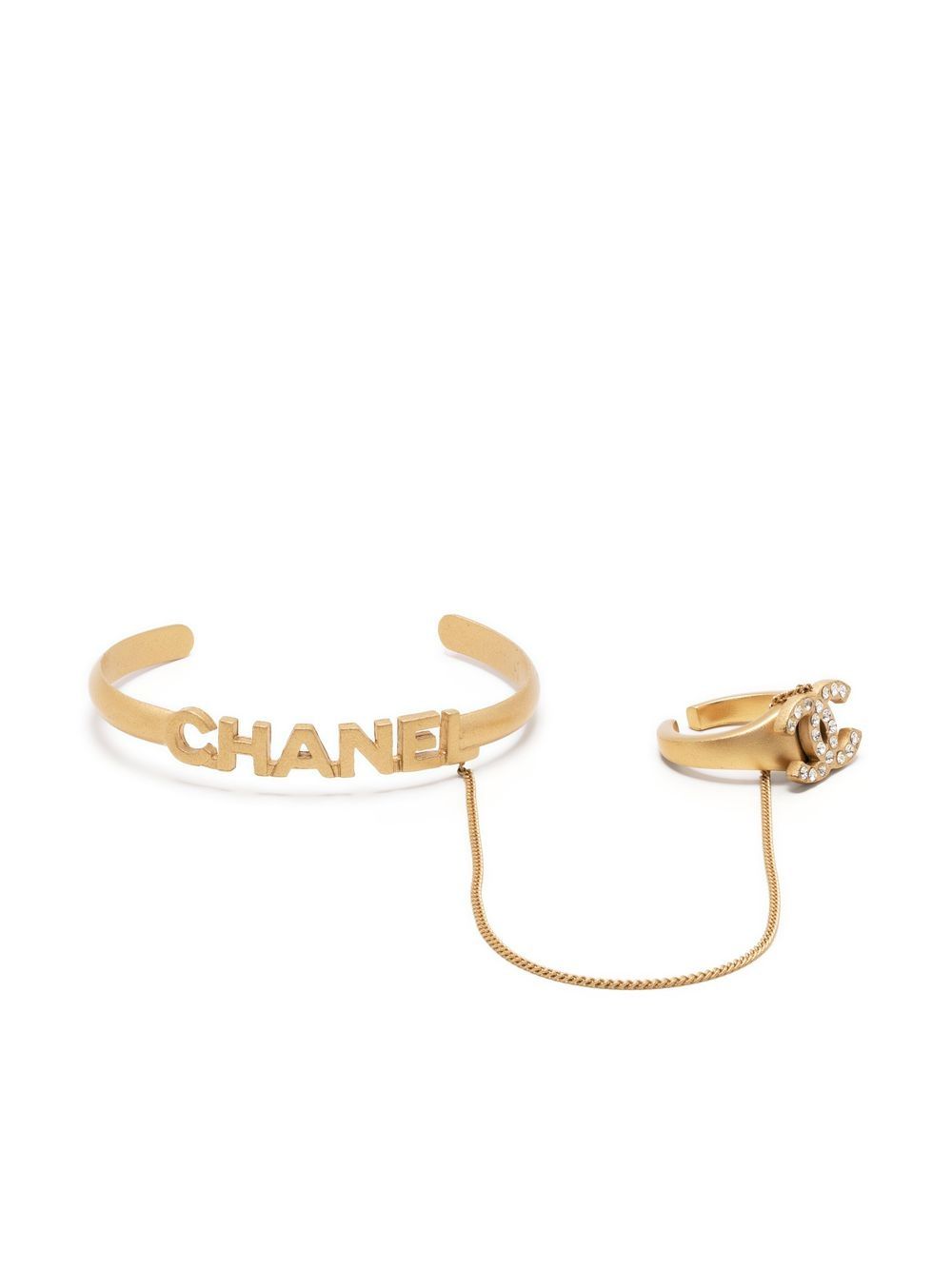 CHANEL Pre-Owned CC 水钻缀饰连指手镯（2001年典藏款） - 金色