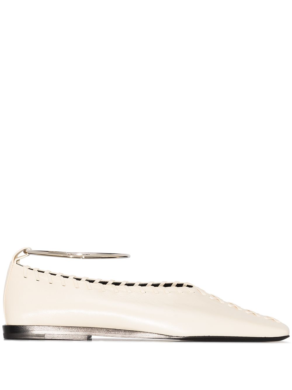 Jil Sander 方头缝线细节平底鞋 - 中性色