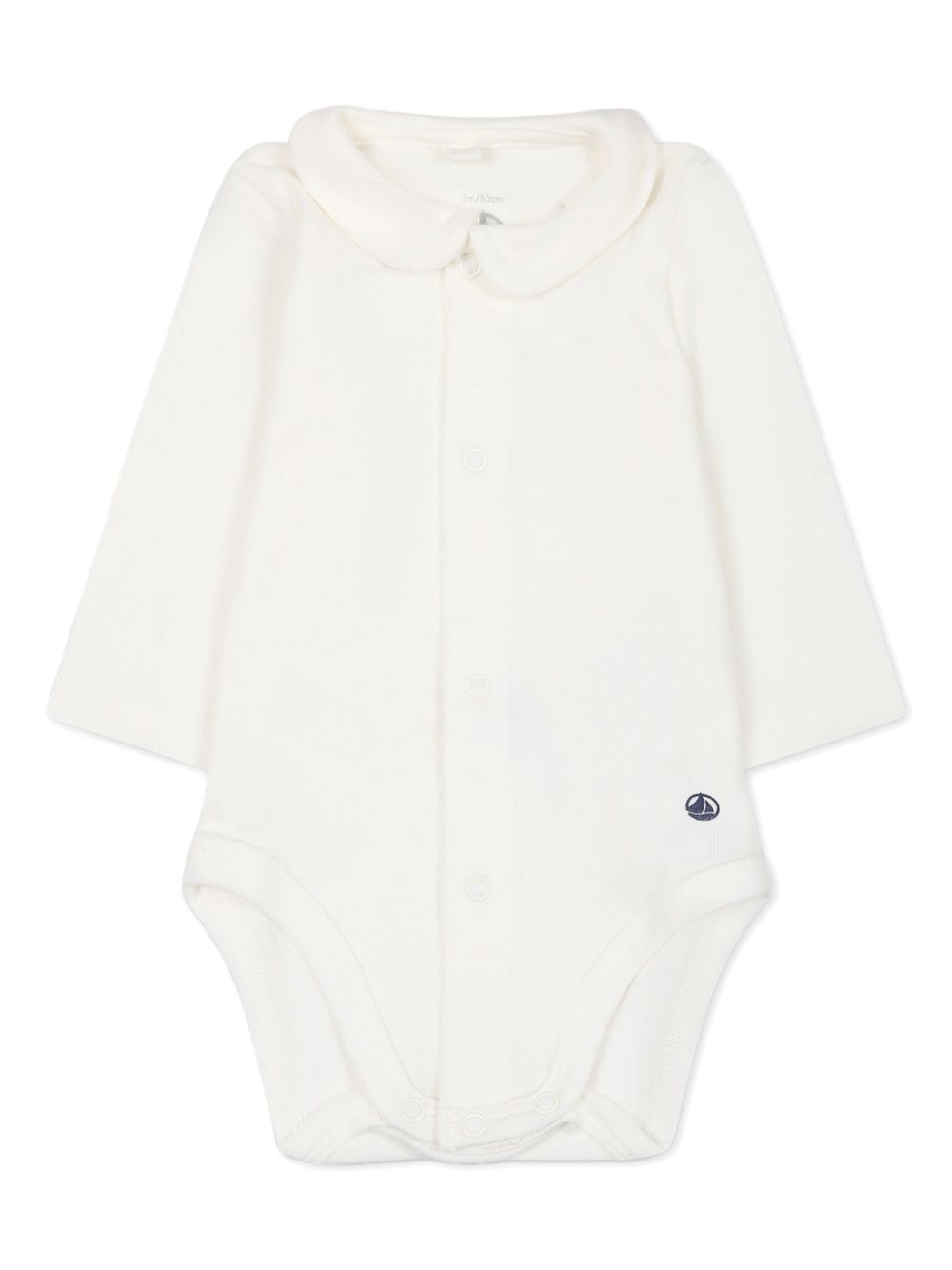 Petit Bateau 翻领长袖连体衣 - 白色