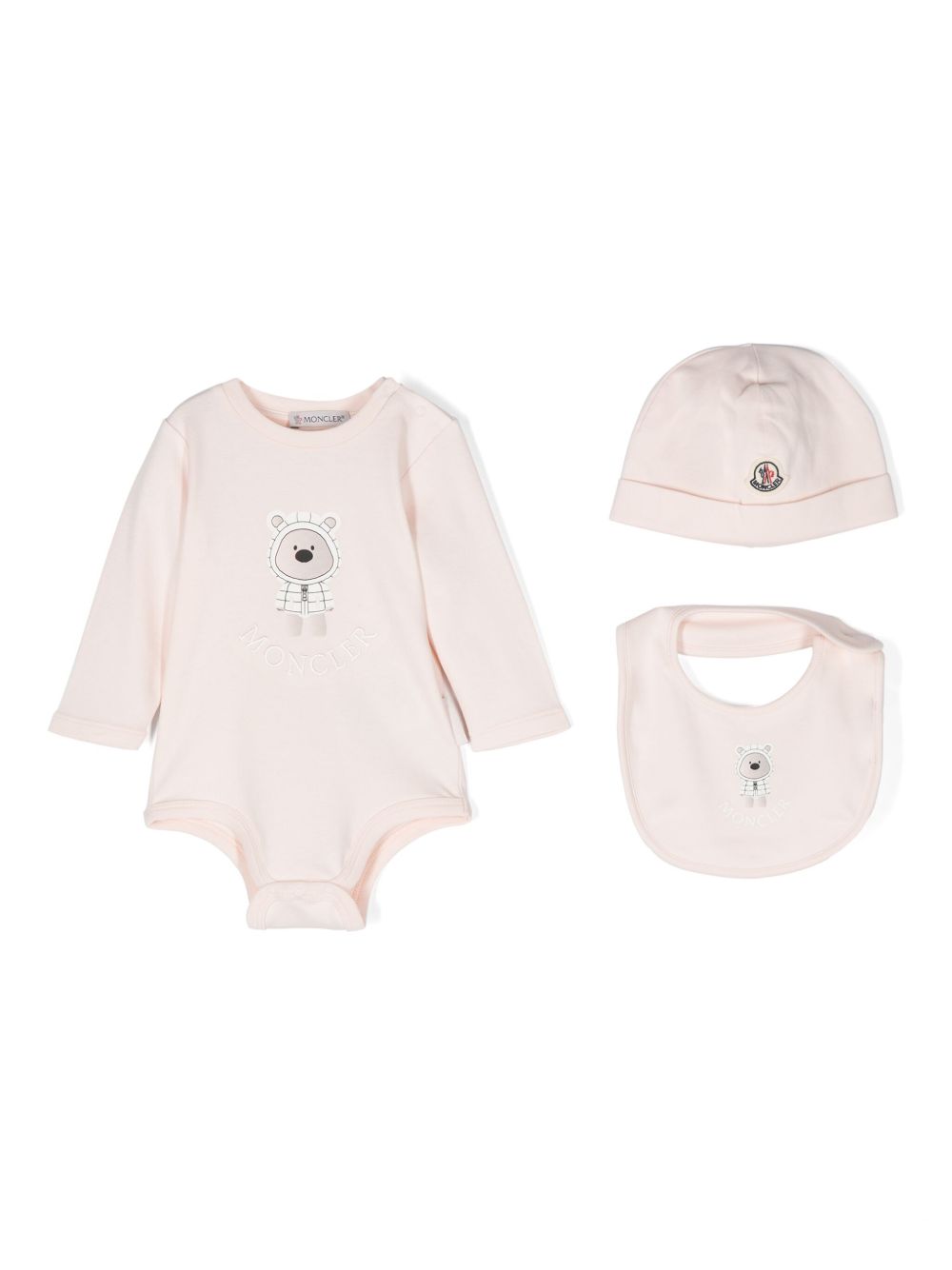 Moncler Enfant logo印花连体衣套装（三件装） - 粉色