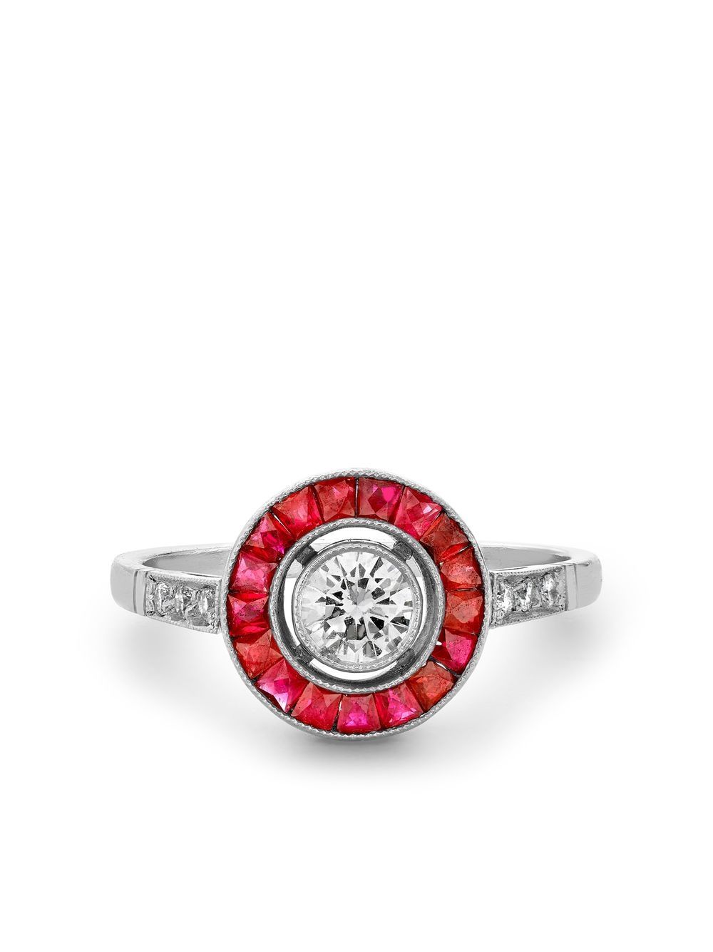 Pragnell Vintage Platinum Art Deco Inspired 钻石红宝石戒指 - 银色