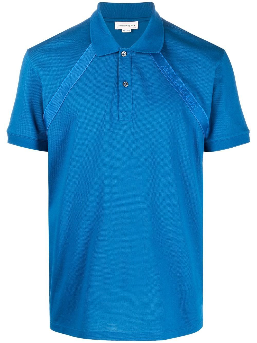 Alexander McQueen logo织带平纹针织polo衫 - 蓝色