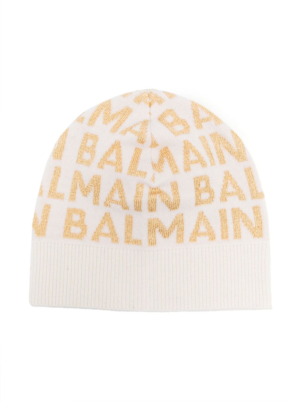 Balmain Kids logo嵌花针织套头帽 - 白色