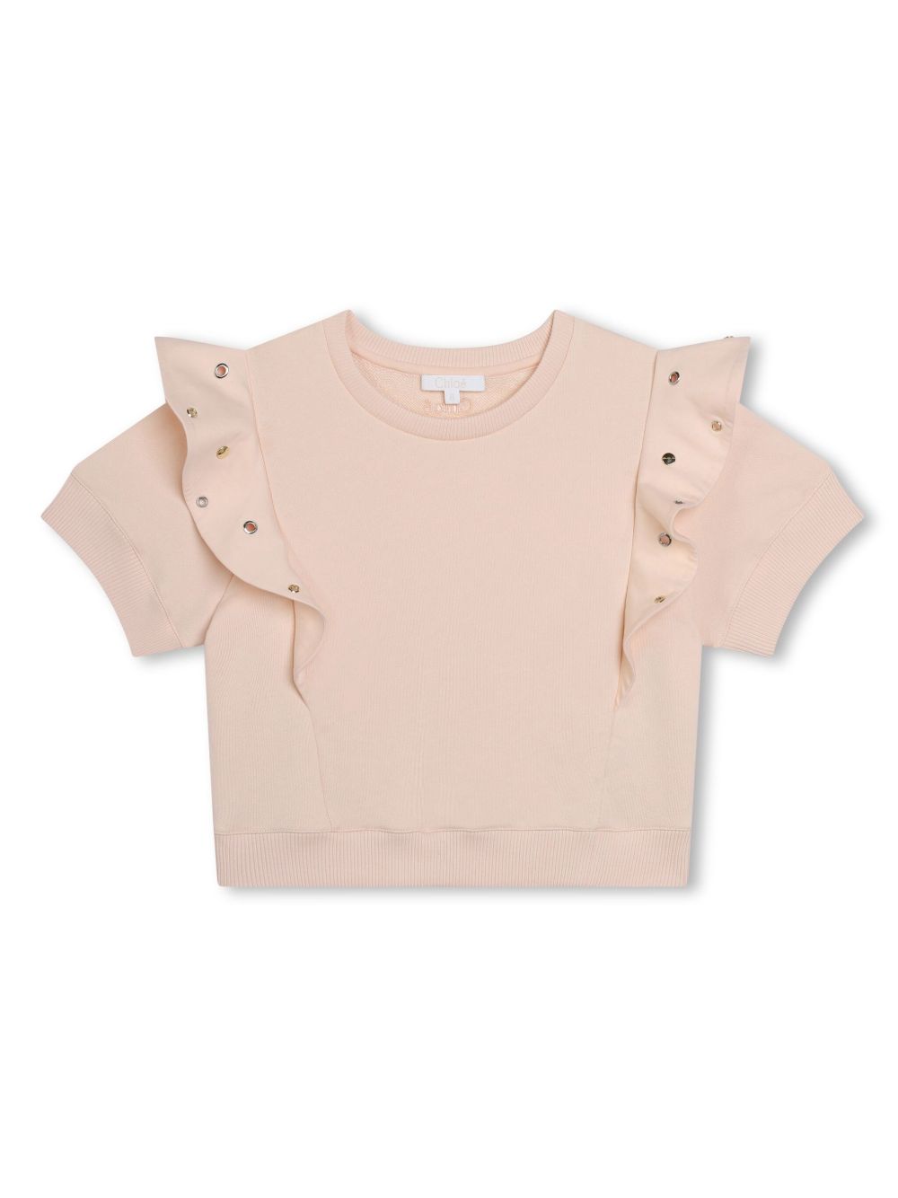 Chloé Kids 铆钉缀饰荷叶边T恤 - 粉色