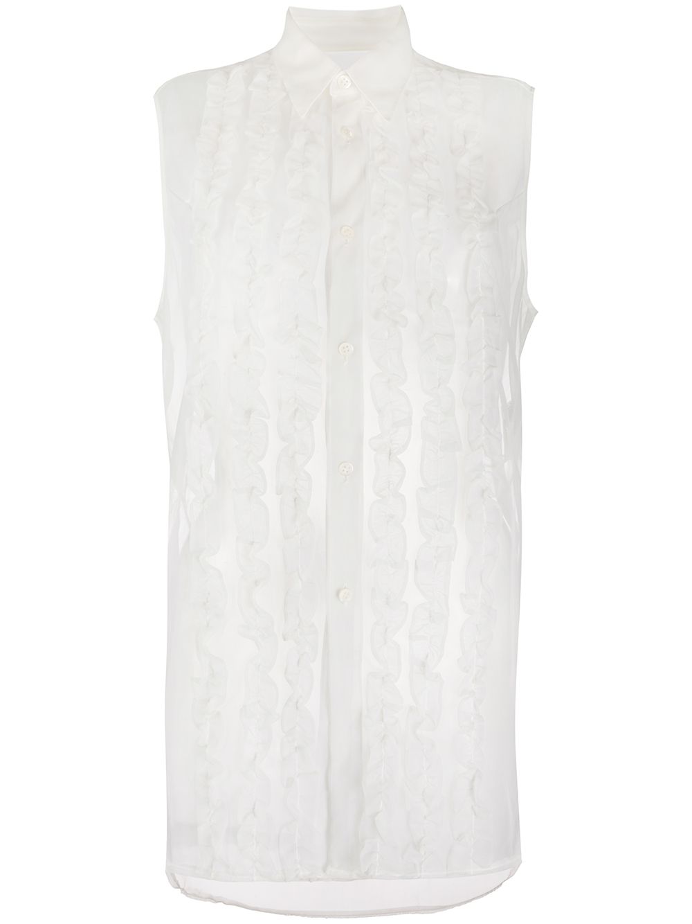 Comme Des Garçons Pre-Owned 半透明荷叶边饰衬衫 - 白色