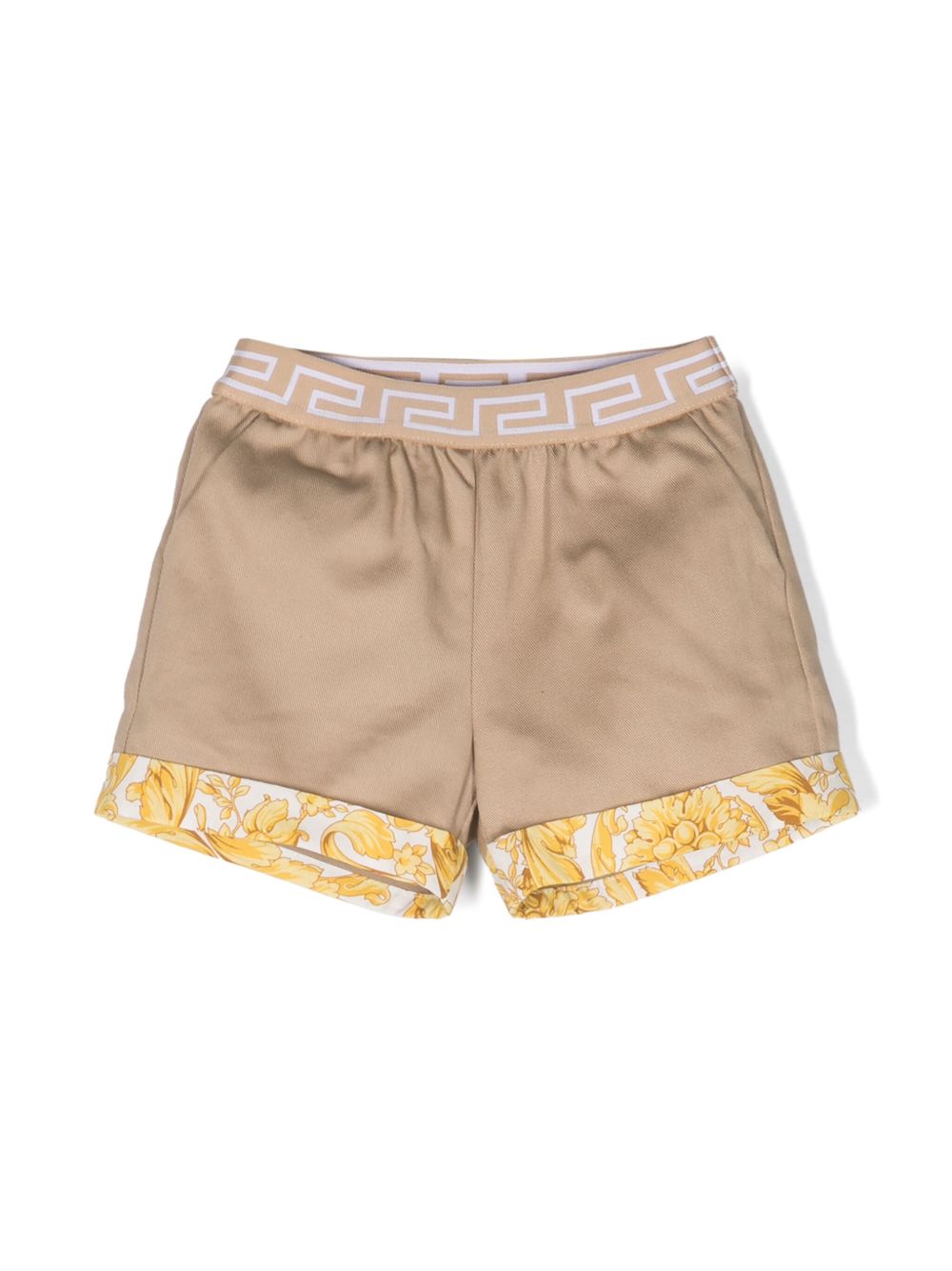 Versace Kids 巴洛克边饰棉短裤 - 褐色