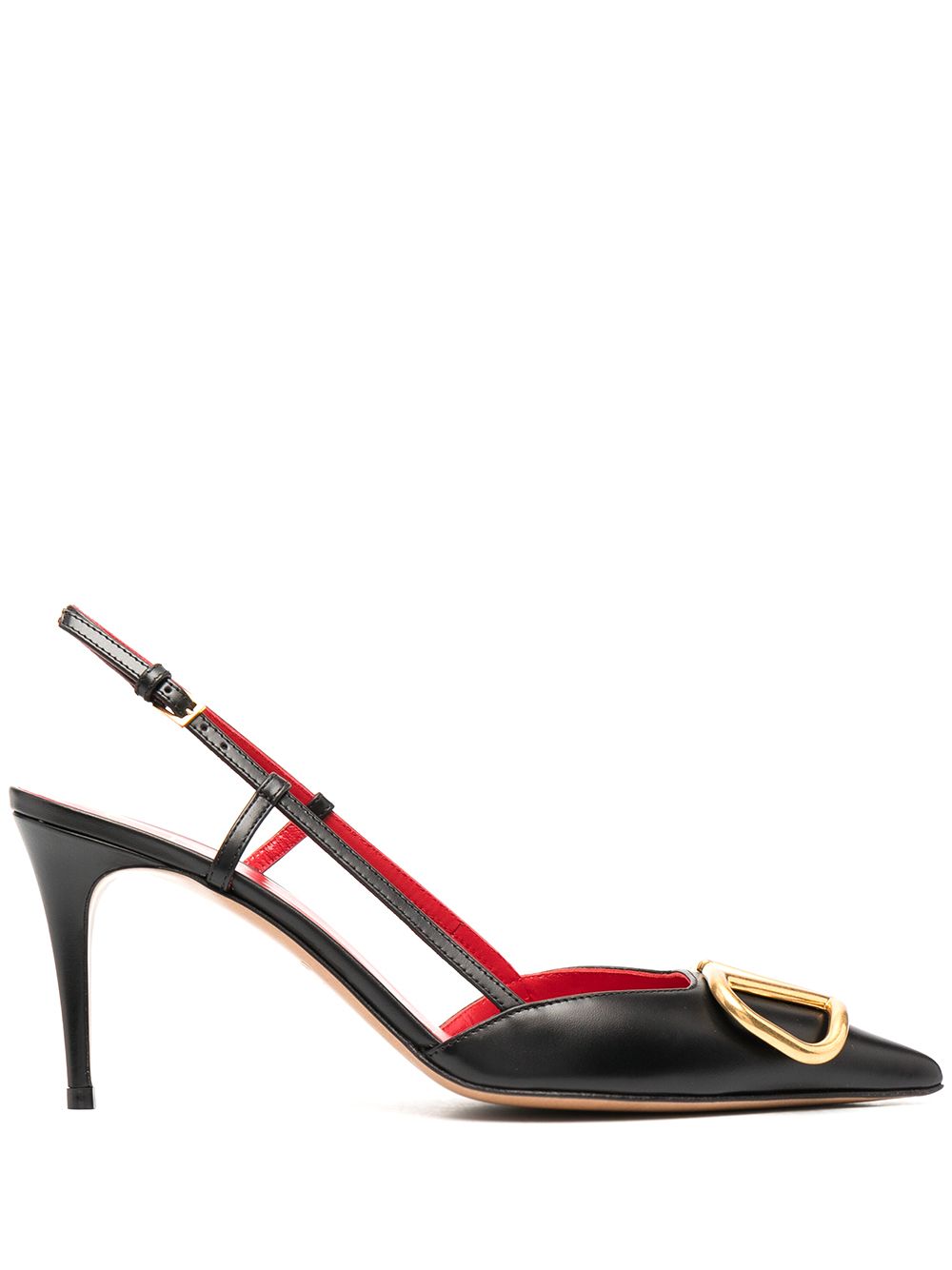 Valentino Garavani 金属logo尖头高跟鞋 - 黑色