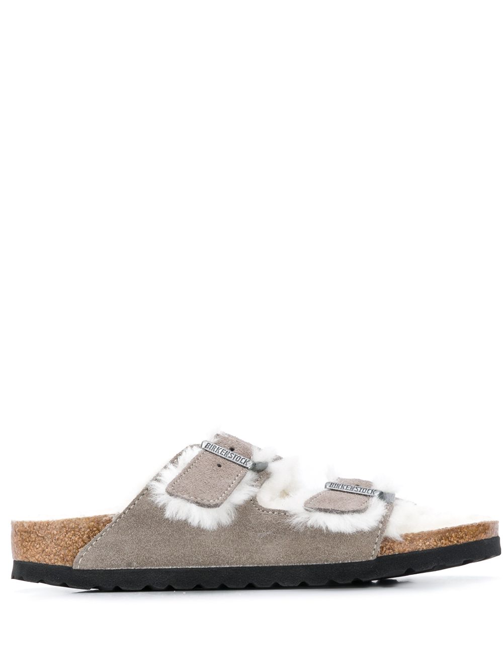 Birkenstock [热卖单品] Arizona 双带皮毛一体凉鞋 - 灰色
