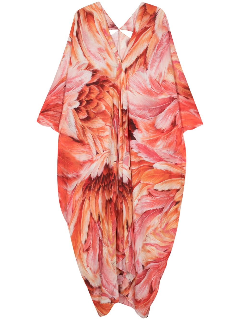 Roberto Cavalli Plumage 印花V领连衣裙 - 橘色