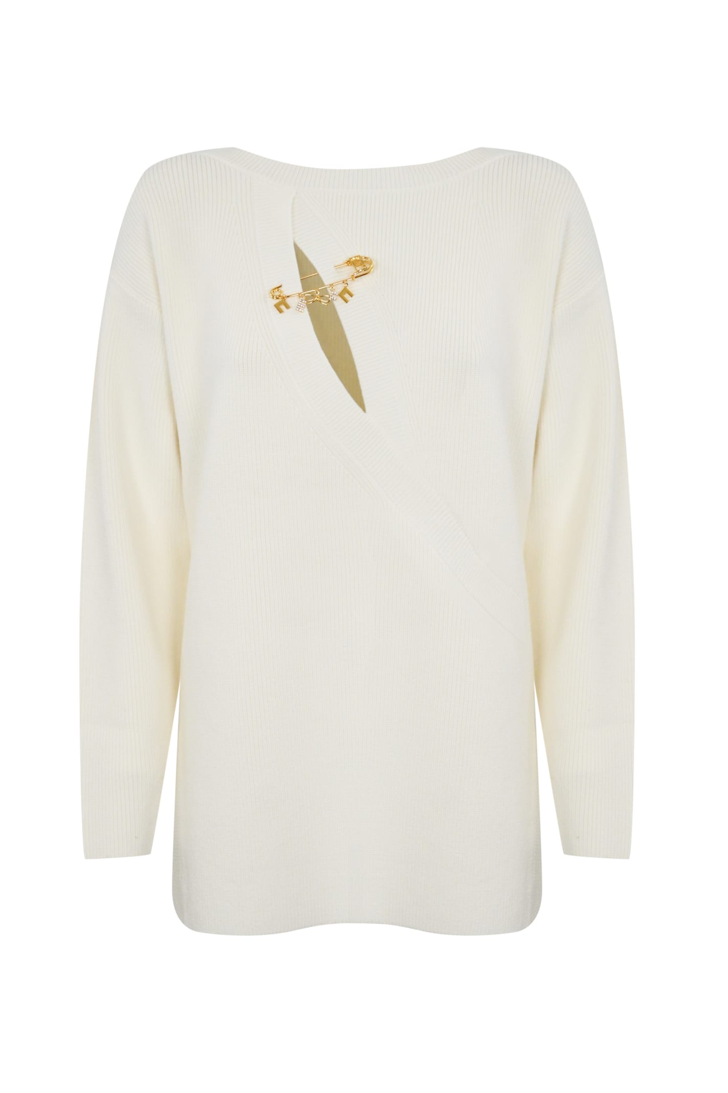 Elisabetta Franchi Viscose Sweater With Cut-out And Jewel Brooch With Charms