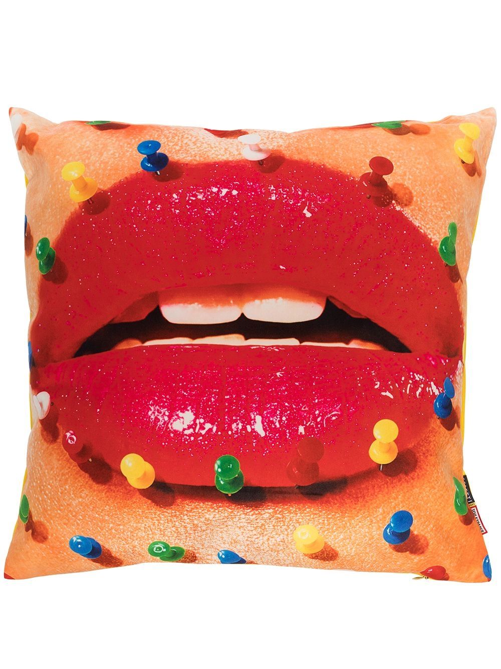 Seletti Mouth with Pins 印花抱枕（50x50厘米） - 橘色