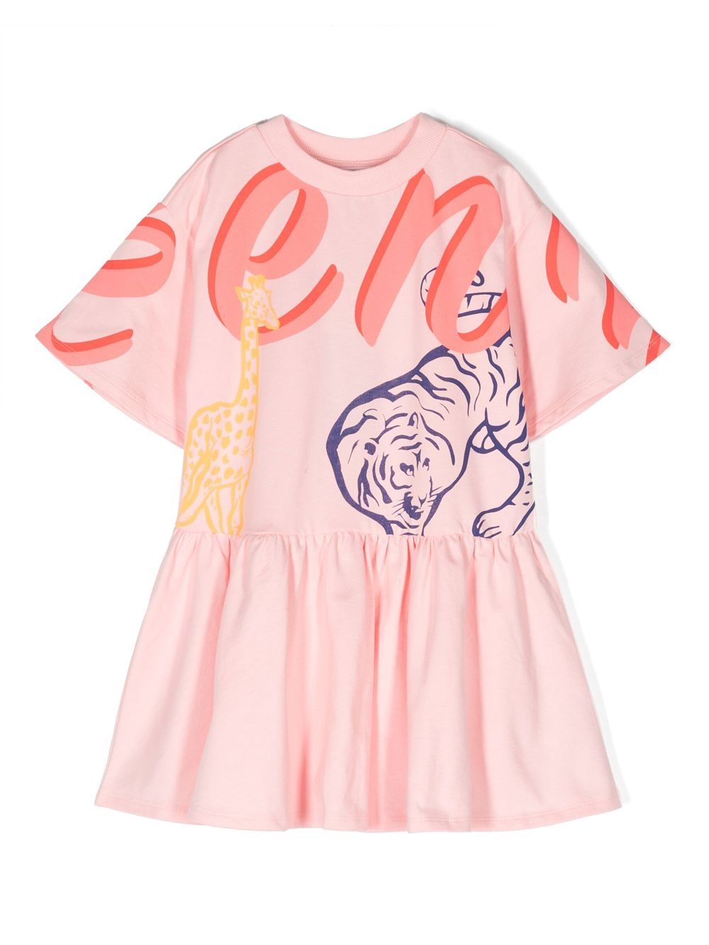 Kenzo Kids 图案印花棉伞形裙摆连衣裙 - 粉色
