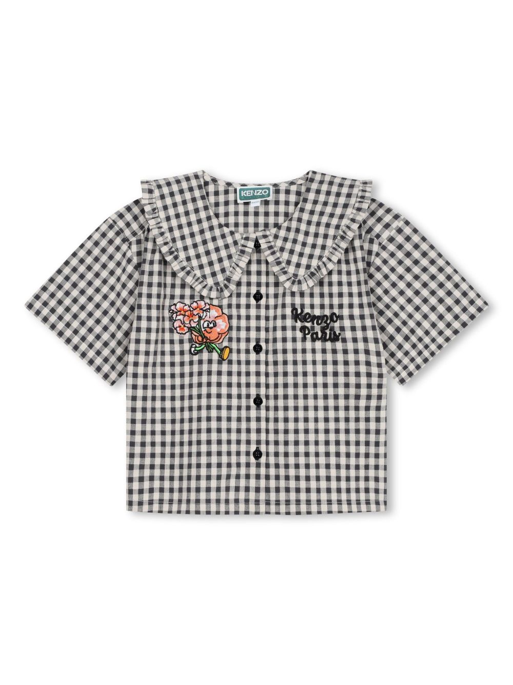 Kenzo Kids logo刺绣格纹衬衫 - 灰色