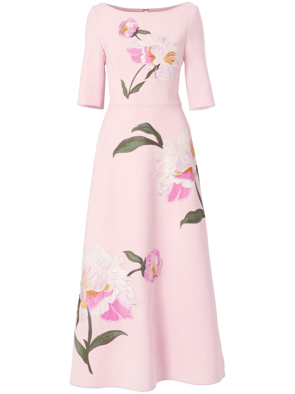 Carolina Herrera 一字领花卉刺绣超长连衣裙 - 粉色