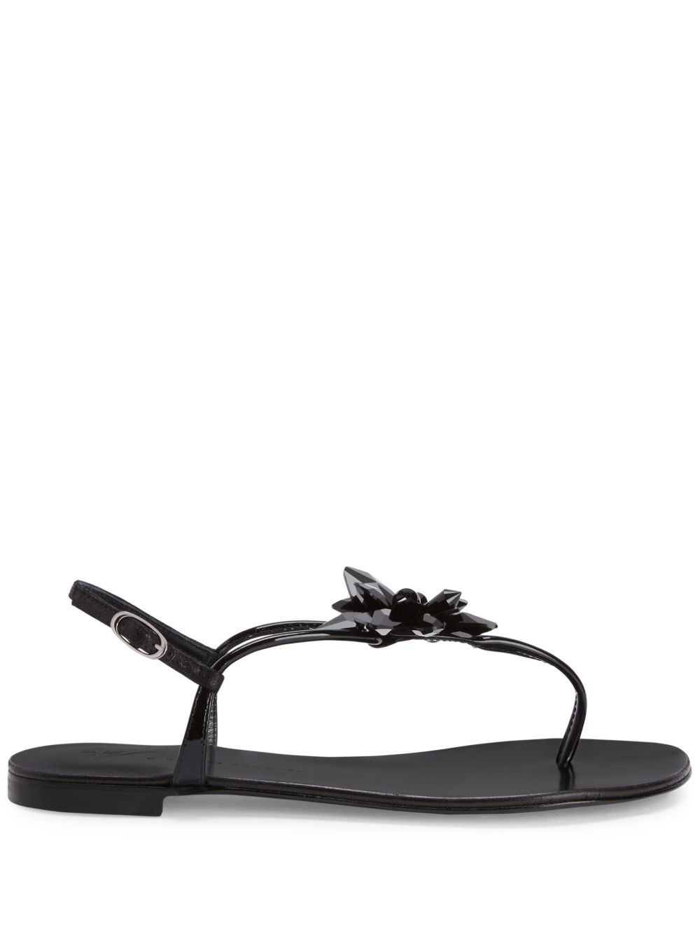 Giuseppe Zanotti Letizia 花卉贴花皮质凉鞋 - 黑色