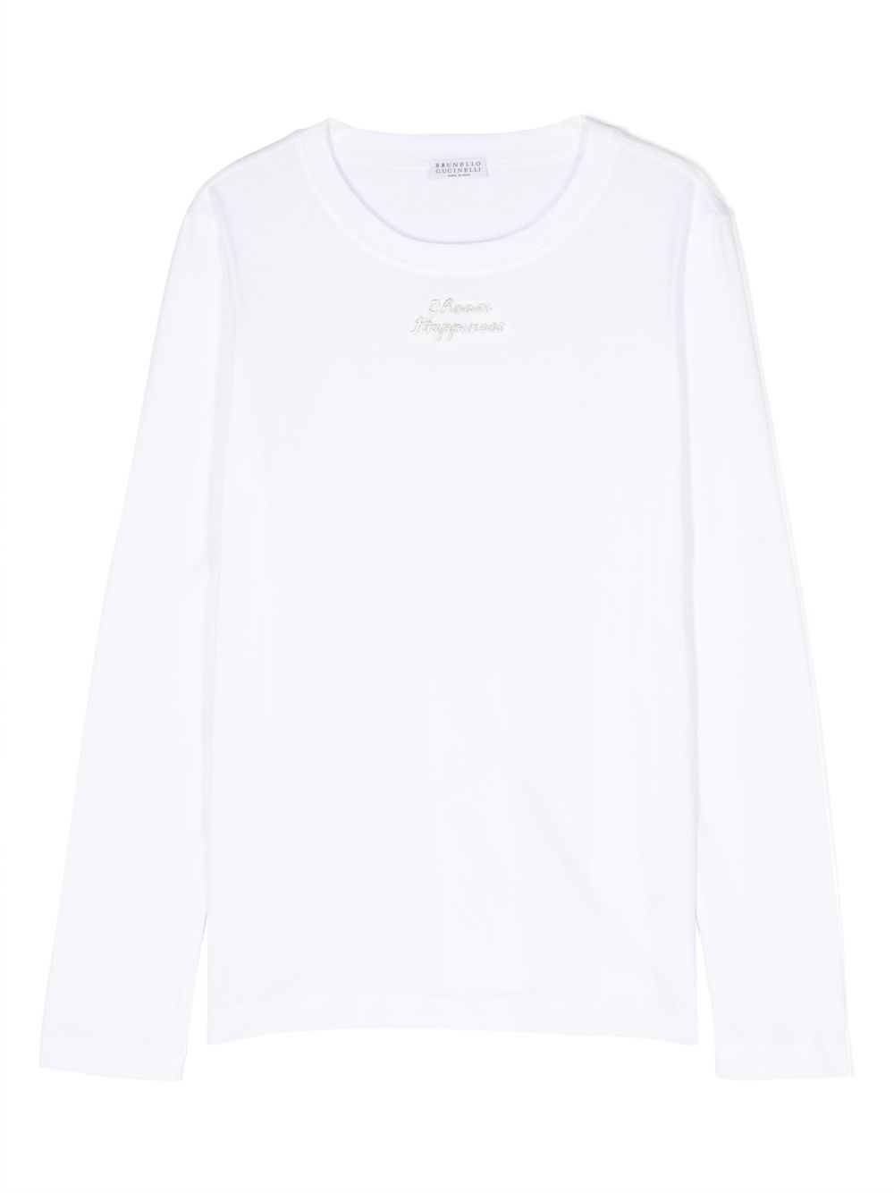Brunello Cucinelli Kids 贴花长袖T恤 - 白色