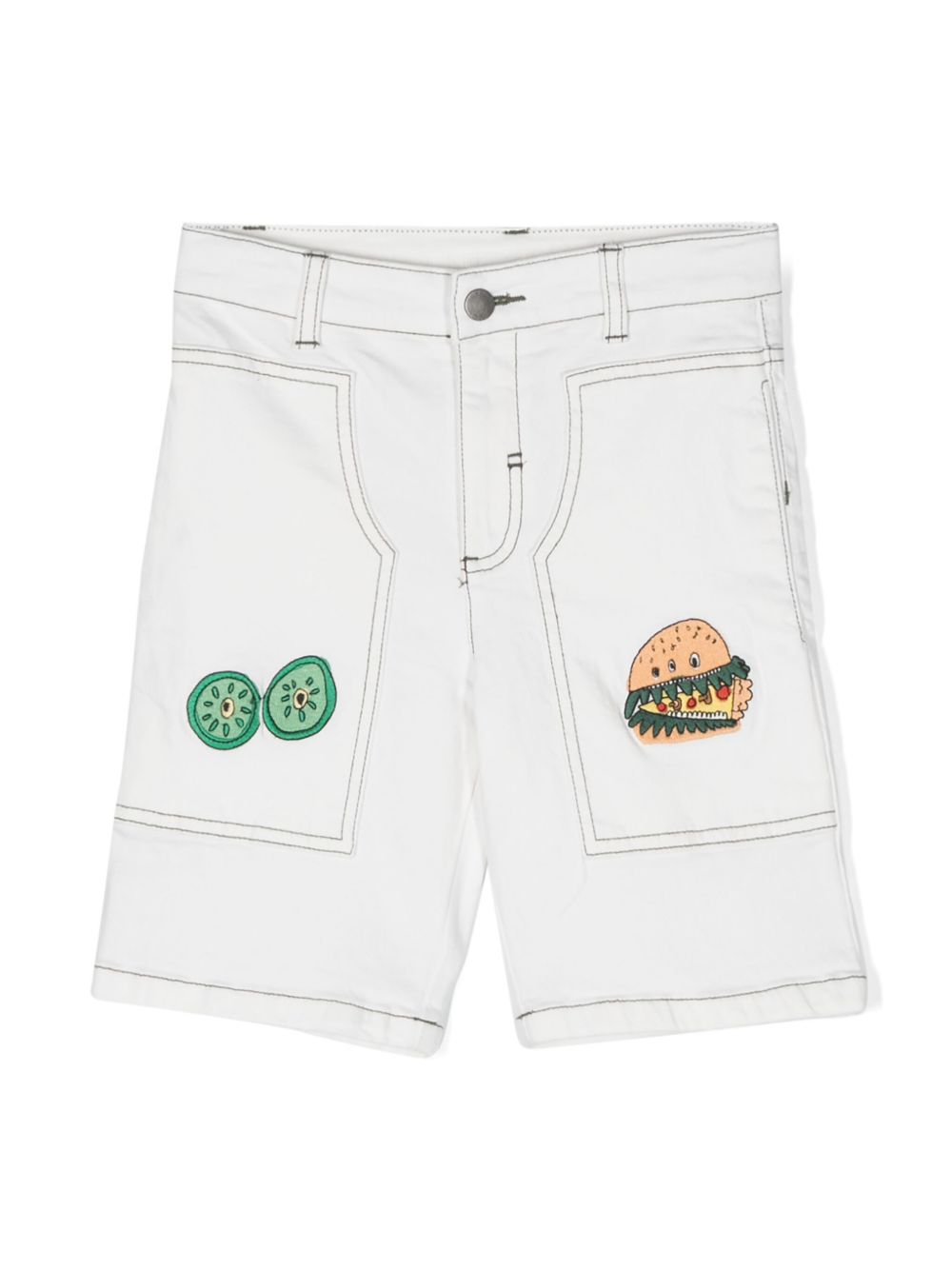 Stella McCartney Kids Veggie 刺绣牛仔短裤 - 中性色