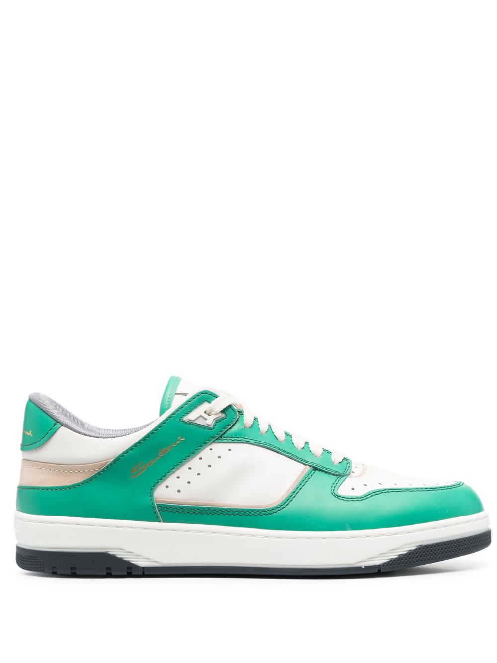 Santoni logo印花低帮运动鞋 - 绿色