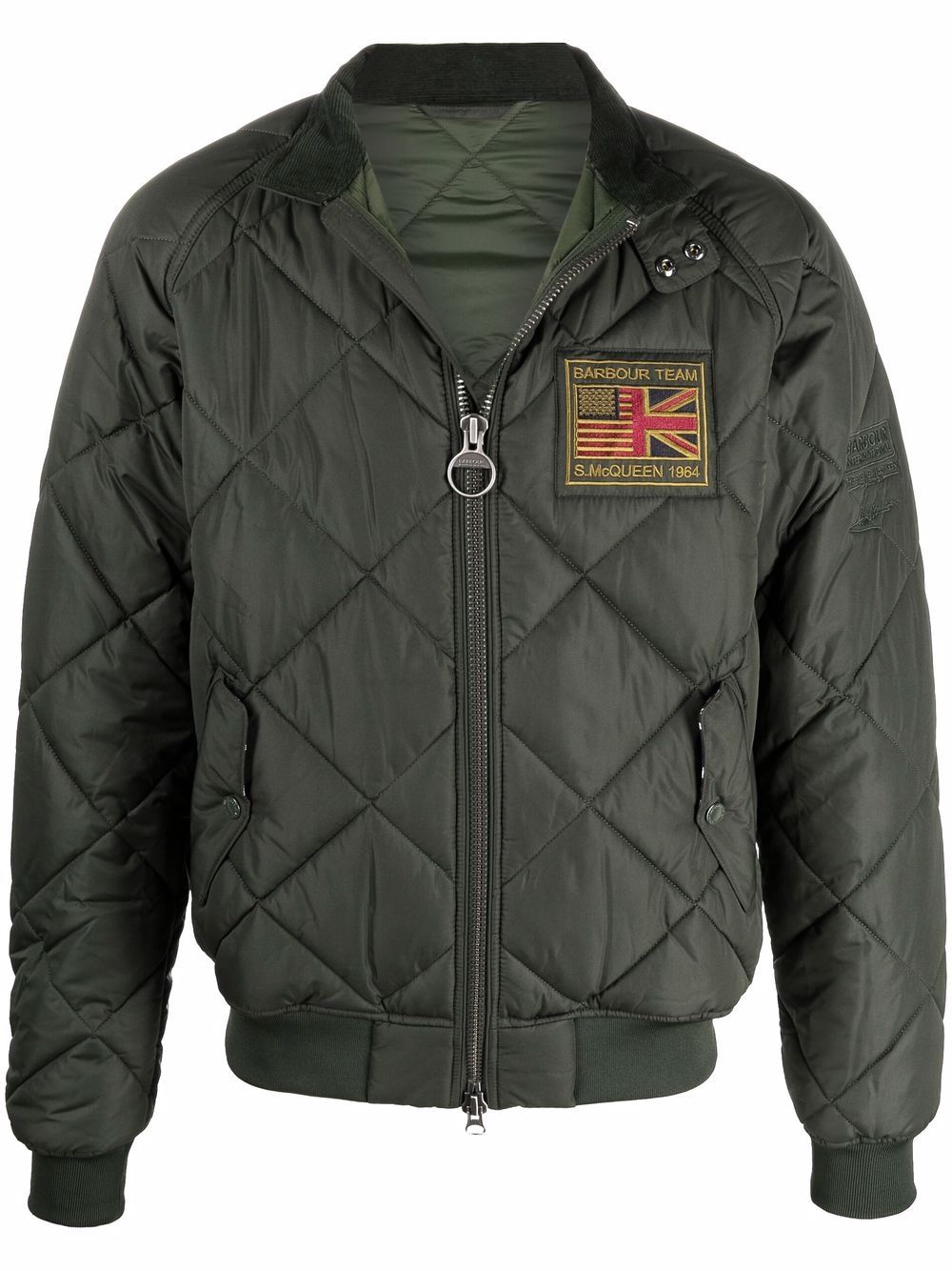 Barbour International 标贴拉链绗缝夹克 - 绿色