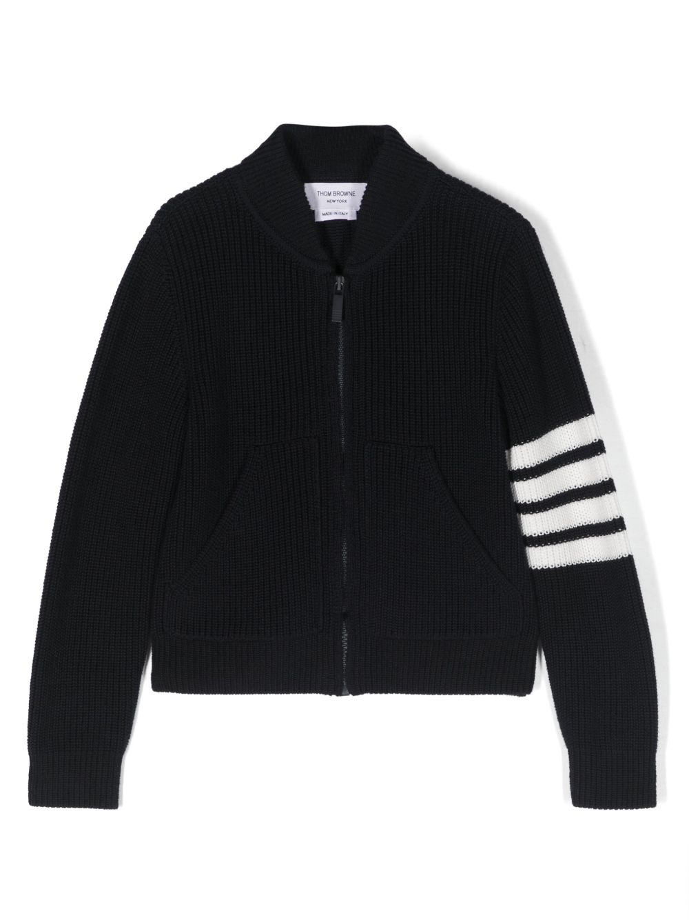 Thom Browne Kids 四条纹拉链开衫 - 蓝色