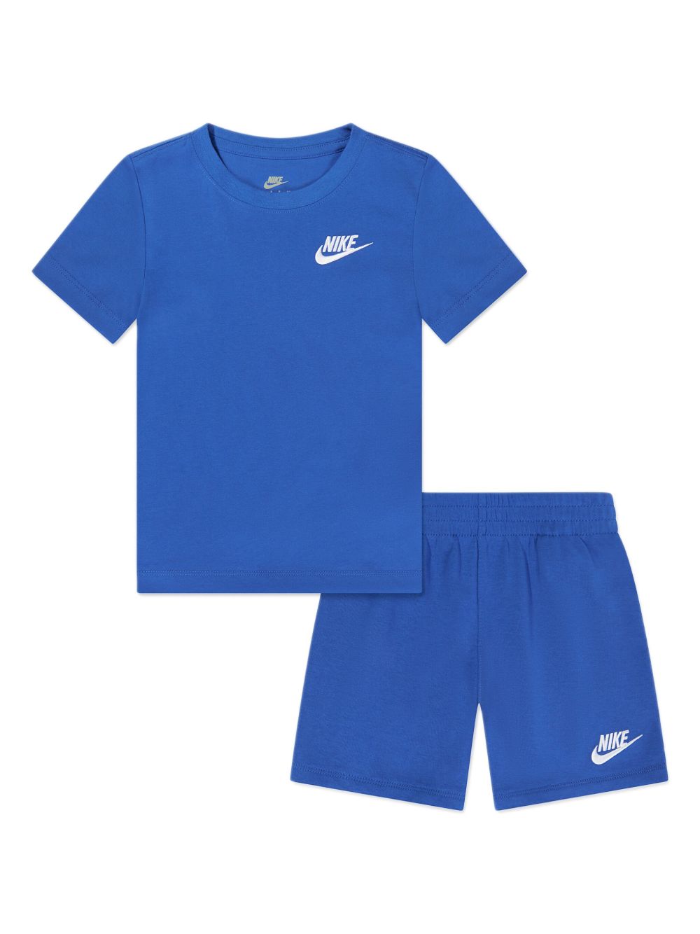 Nike Kids logo刺绣T恤与短裤套装 - 蓝色