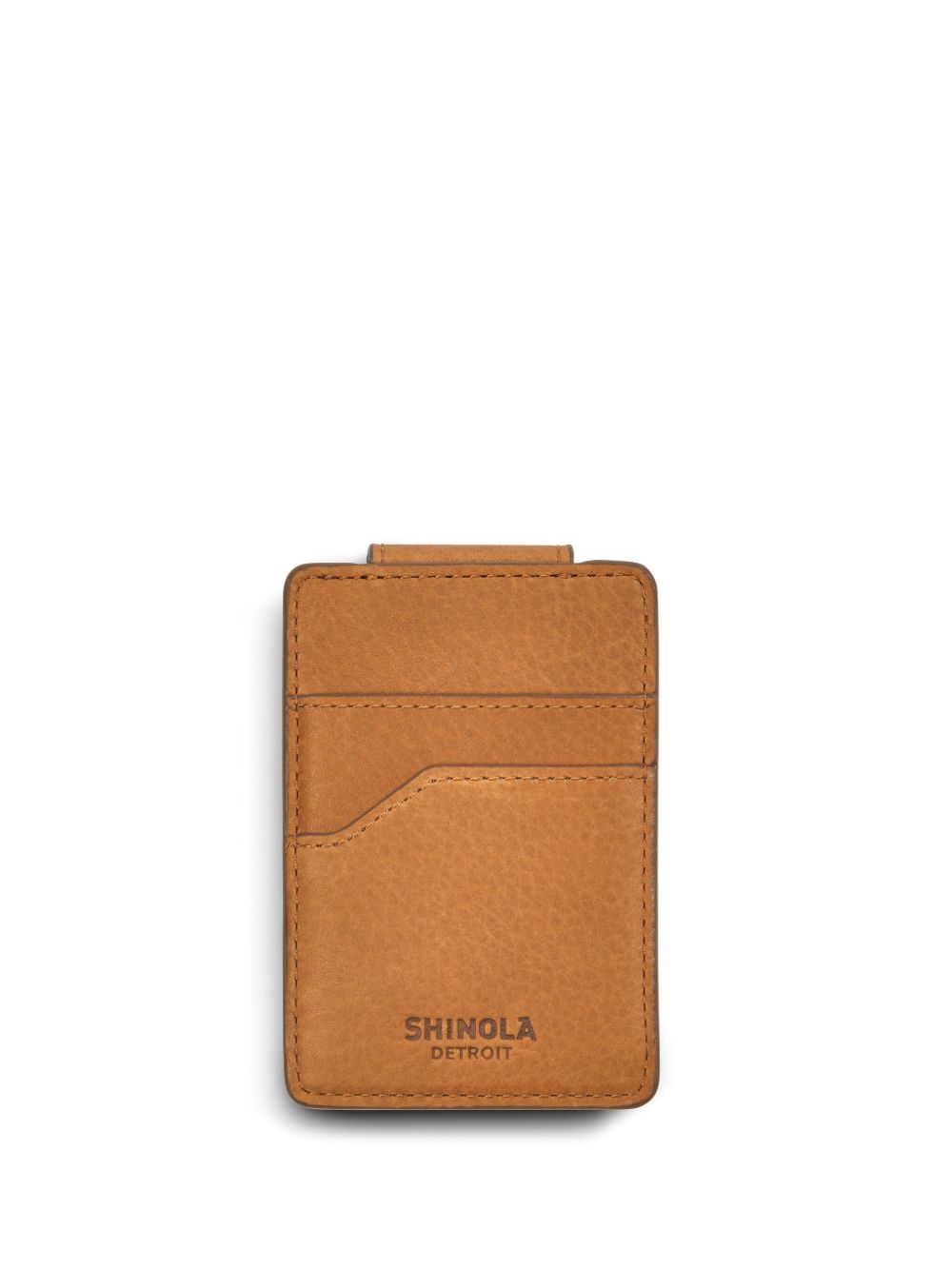 Shinola 粒面皮质磁扣钱夹卡夹 - 褐色