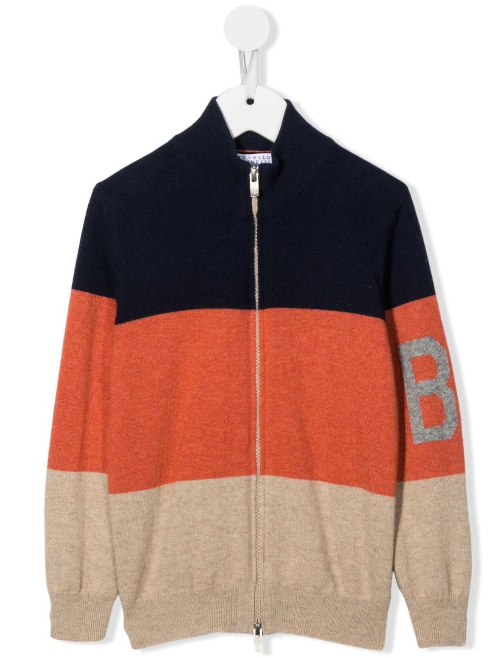 Brunello Cucinelli Kids 拼色拉链开衫 - 蓝色