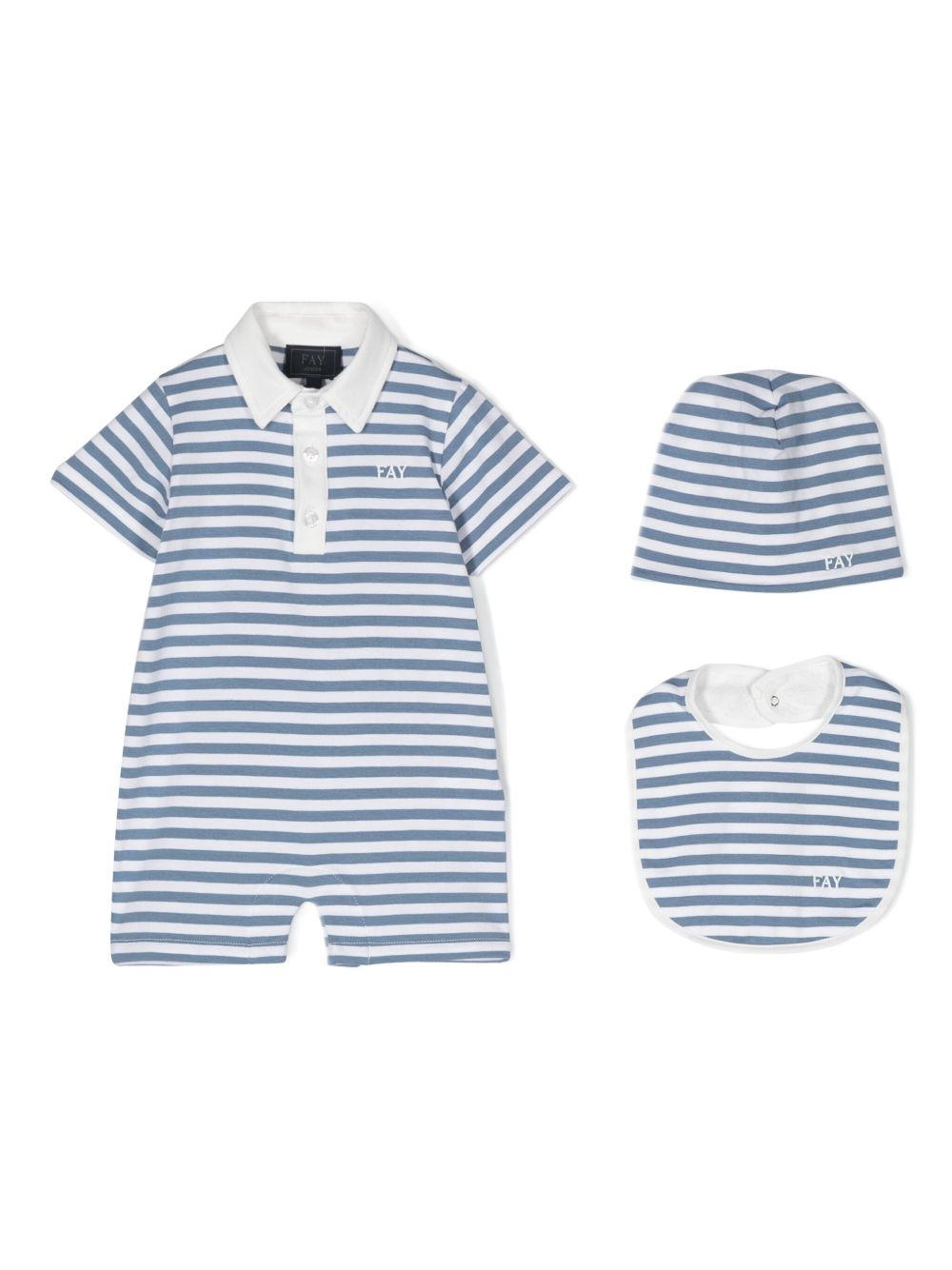 Fay Kids logo刺绣条纹连体衣 - 白色
