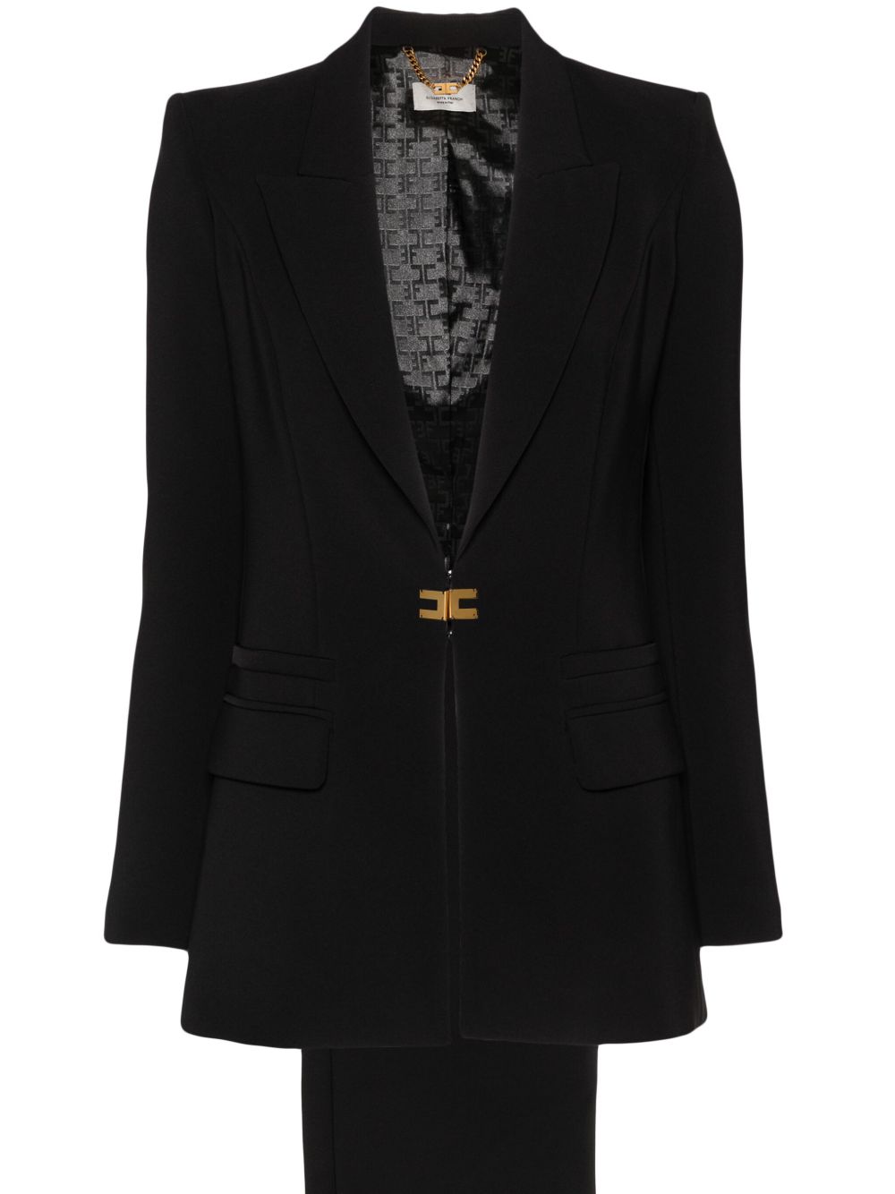 Elisabetta Franchi logo标牌绉纱西装套装 - 黑色