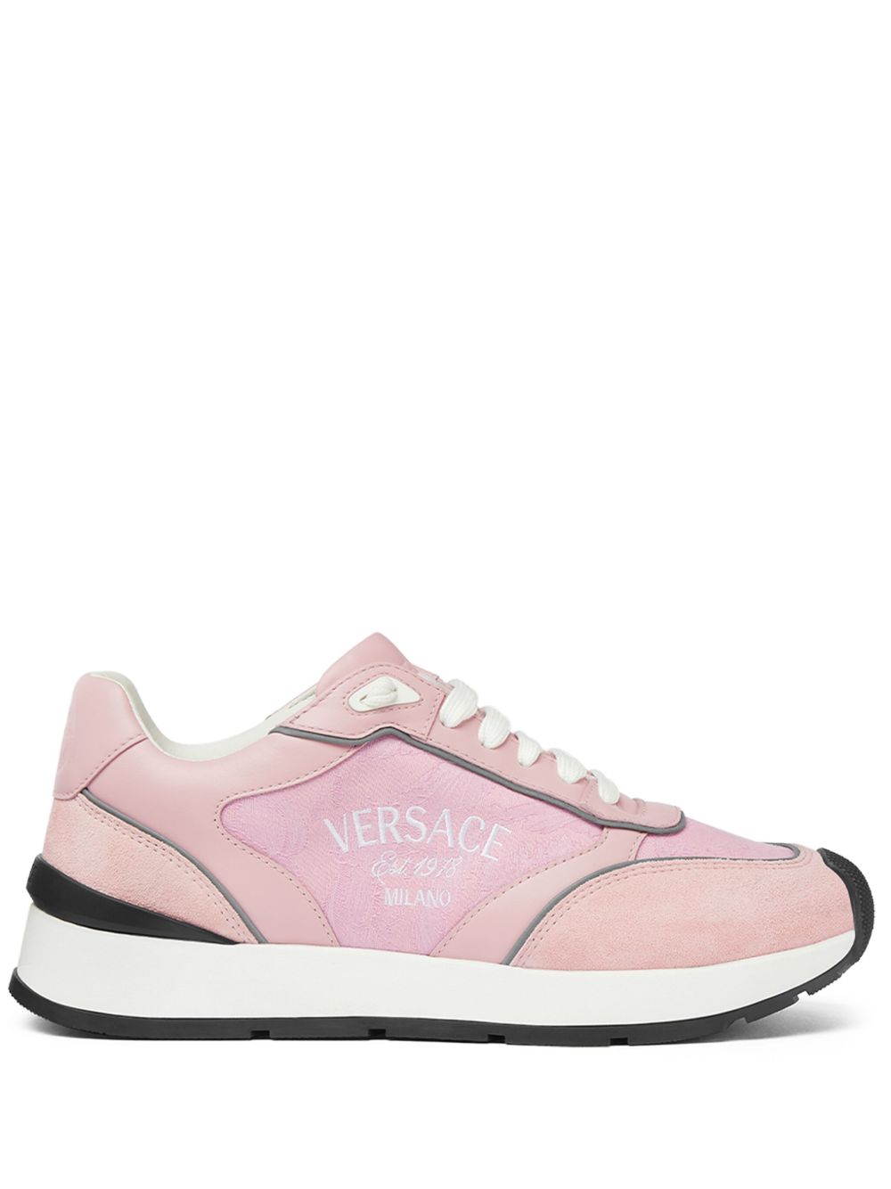 Versace logo刺绣拼接运动鞋 - 粉色