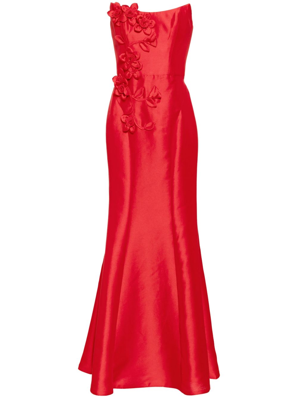 Marchesa Notte 花卉米卡多面料超长连衣裙 - 红色