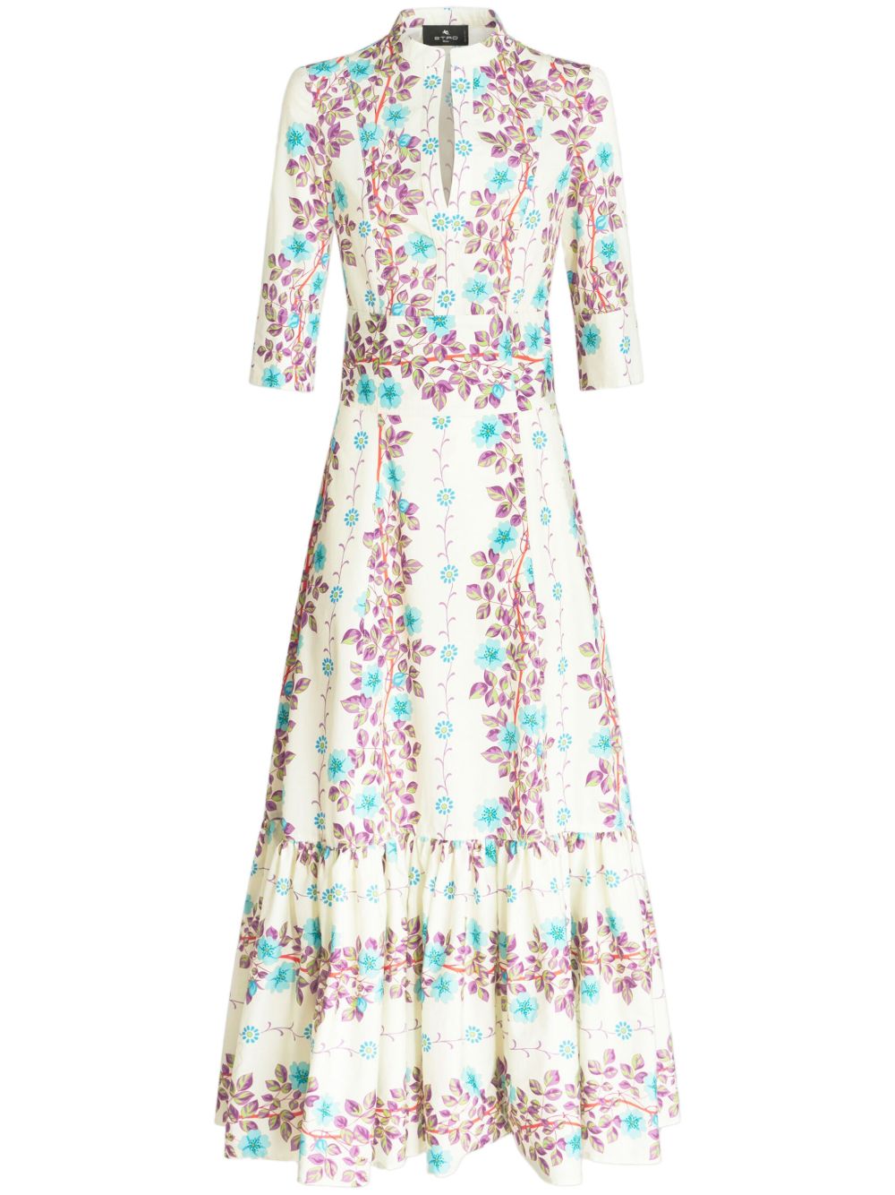 ETRO 花卉印花中长连衣裙 - 白色
