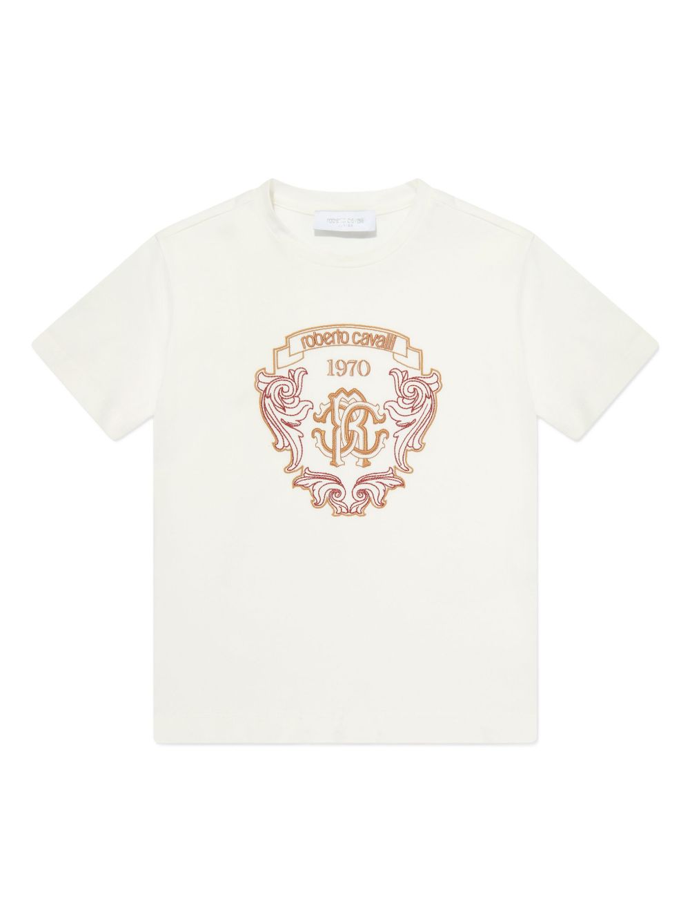 Roberto Cavalli Junior logo刺绣棉T恤 - 白色
