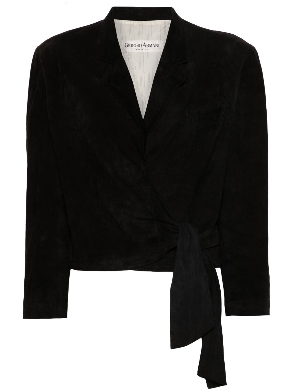 Giorgio Armani Pre-Owned 绒面皮裹身式夹克（1980年代典藏款） - 黑色