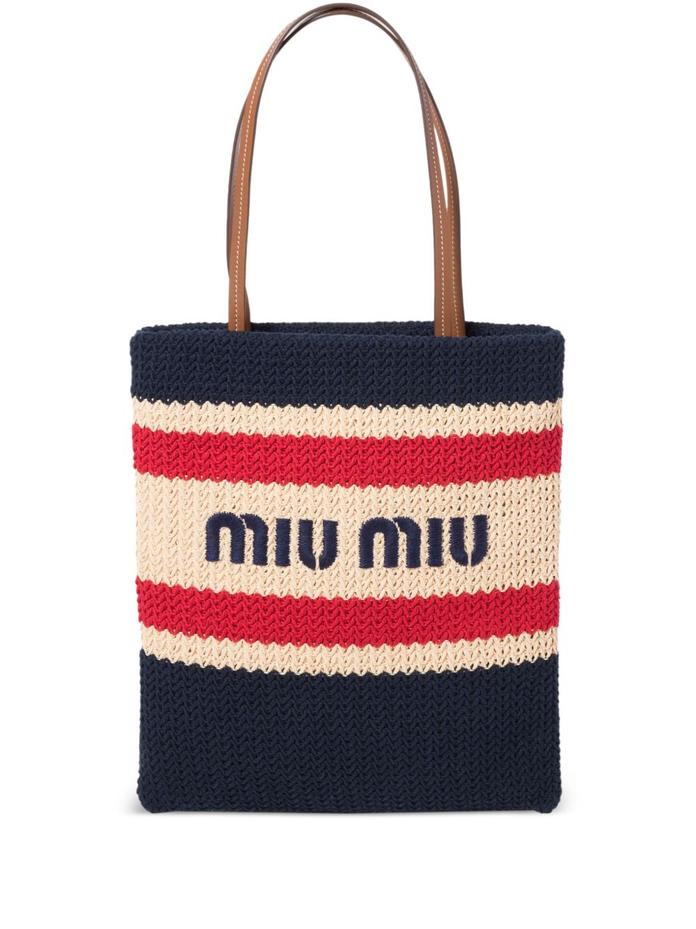 Miu Miu 条纹钩编针织手提包 - 中性色