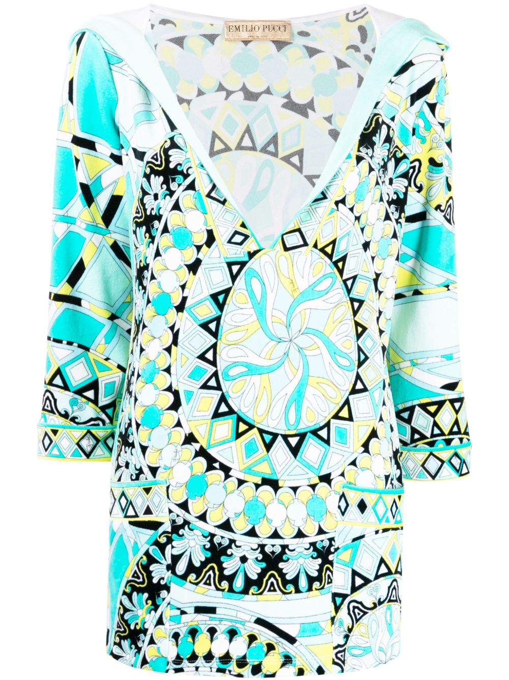 PUCCI Pre-Owned 抽象印花七分袖上衣 - 蓝色